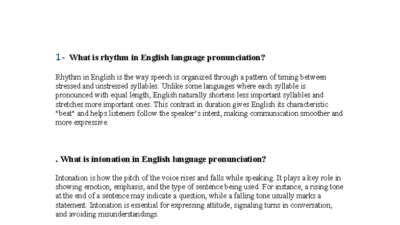 Phonetics in English: Rhythm, Intonation, and Stress Explained - Studocu