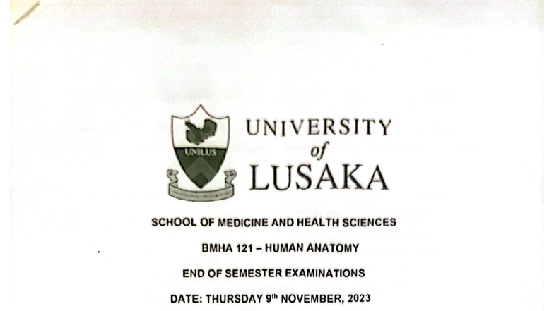 BMHA 121: HUMAN ANATOMY END OF SEMESTER EXAMINATION GUIDELINES - Studocu