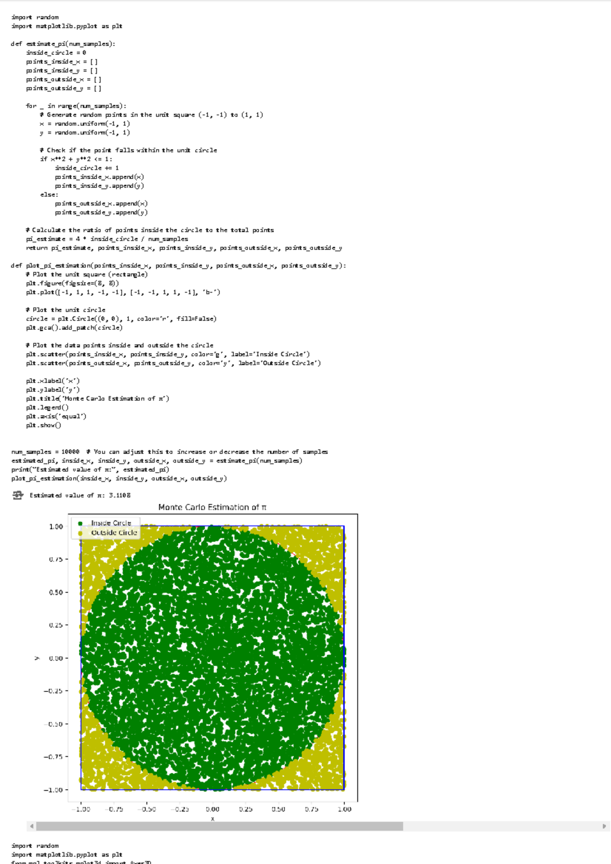 Value of pi Assignment - assgn - Estimated value of π: 3. import random ...