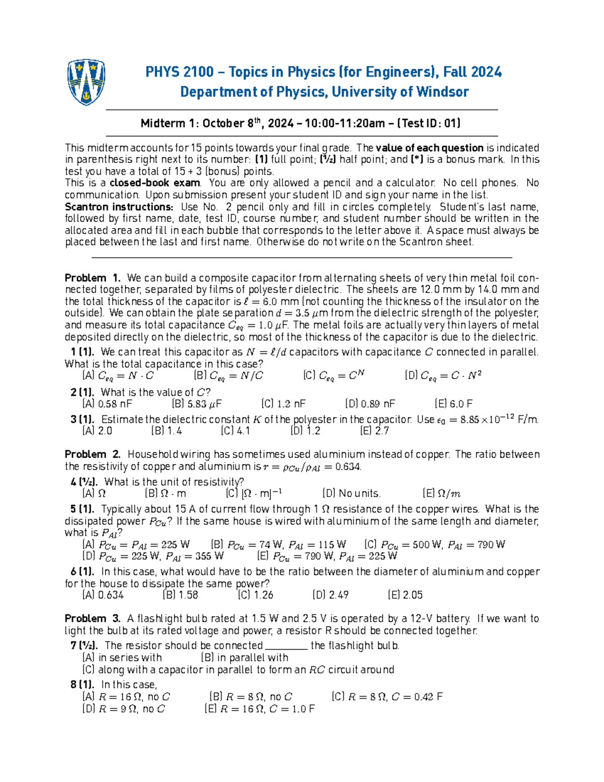 PHYS 2100 Midterm Exam Review: Key Concepts & Problem Sets - Studocu