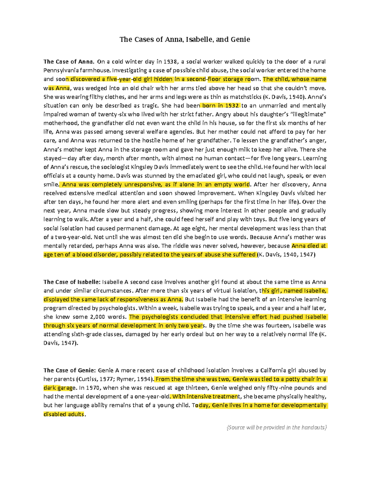 The Developmental Impact of Isolation: Cases of Anna, Isabelle, and ...