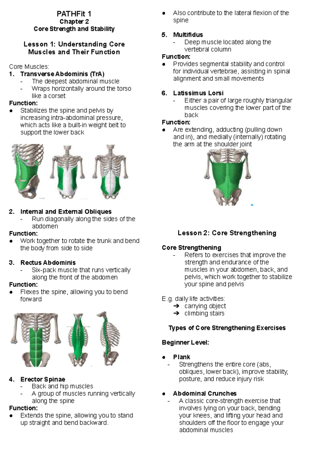 PATHFit 1 Chapter 2 Core Strength and Stability Overview - Studocu