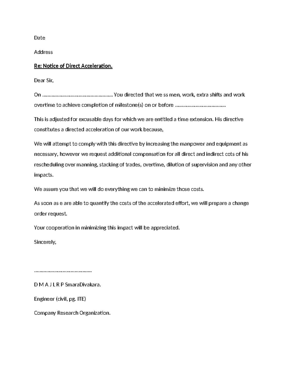 Letter 03: Notice of Direct Acceleration and Compensation Request - Studocu