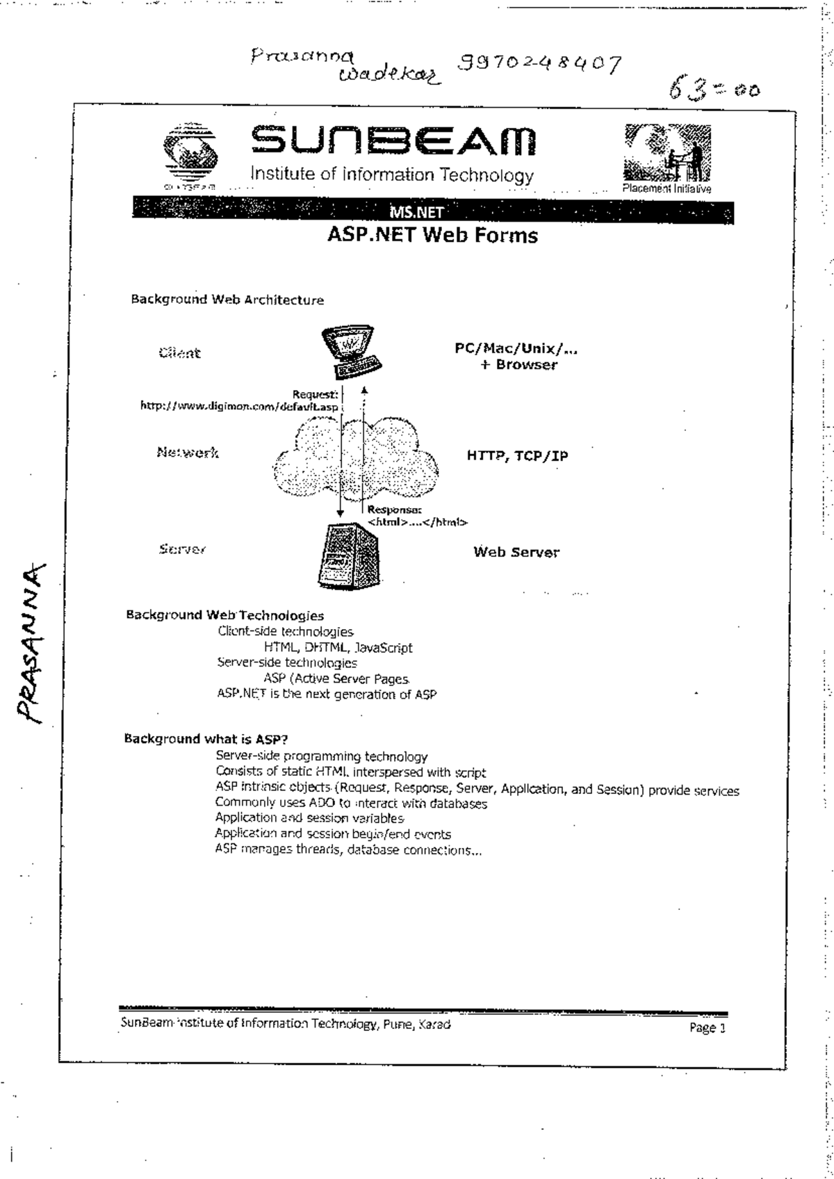 Sunbeam Institute MS.NET ASP.NET Overview and Programming Basics Notes ...