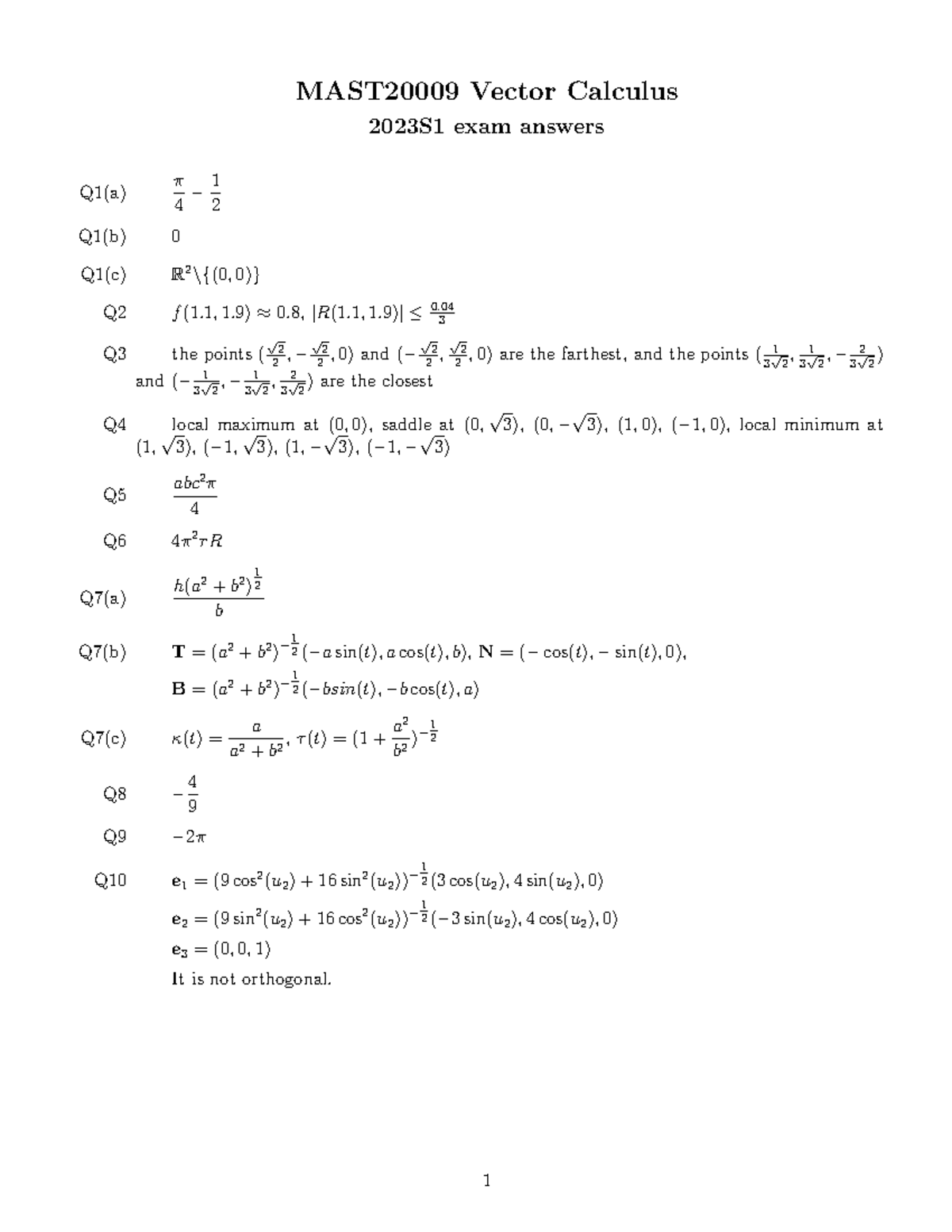 MAST2000 2023S1 Vector Calculus Exam Answers and Solutions - Studocu