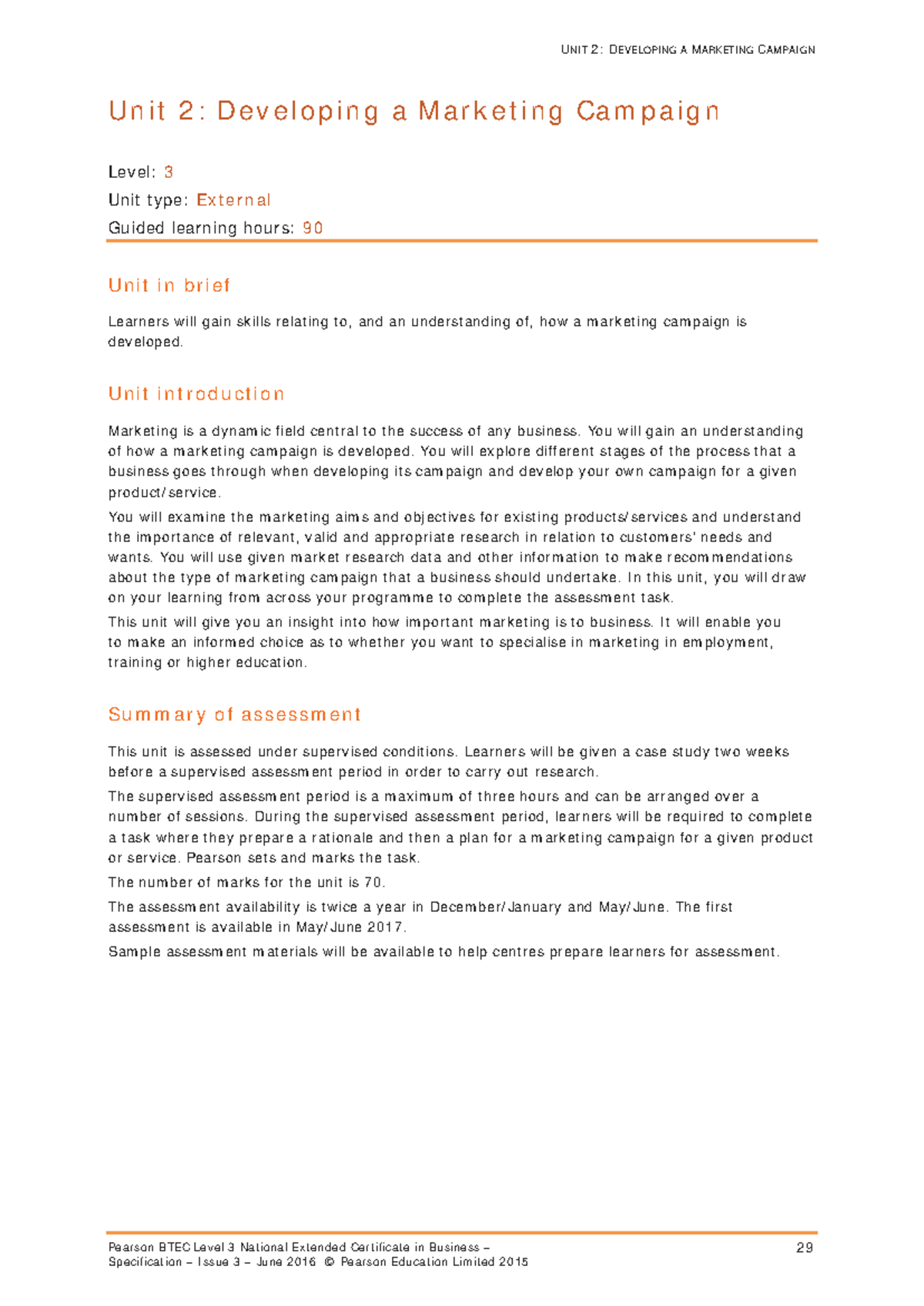 BTEC Level 3 Unit 2: Developing a Marketing Campaign Guide - Studocu