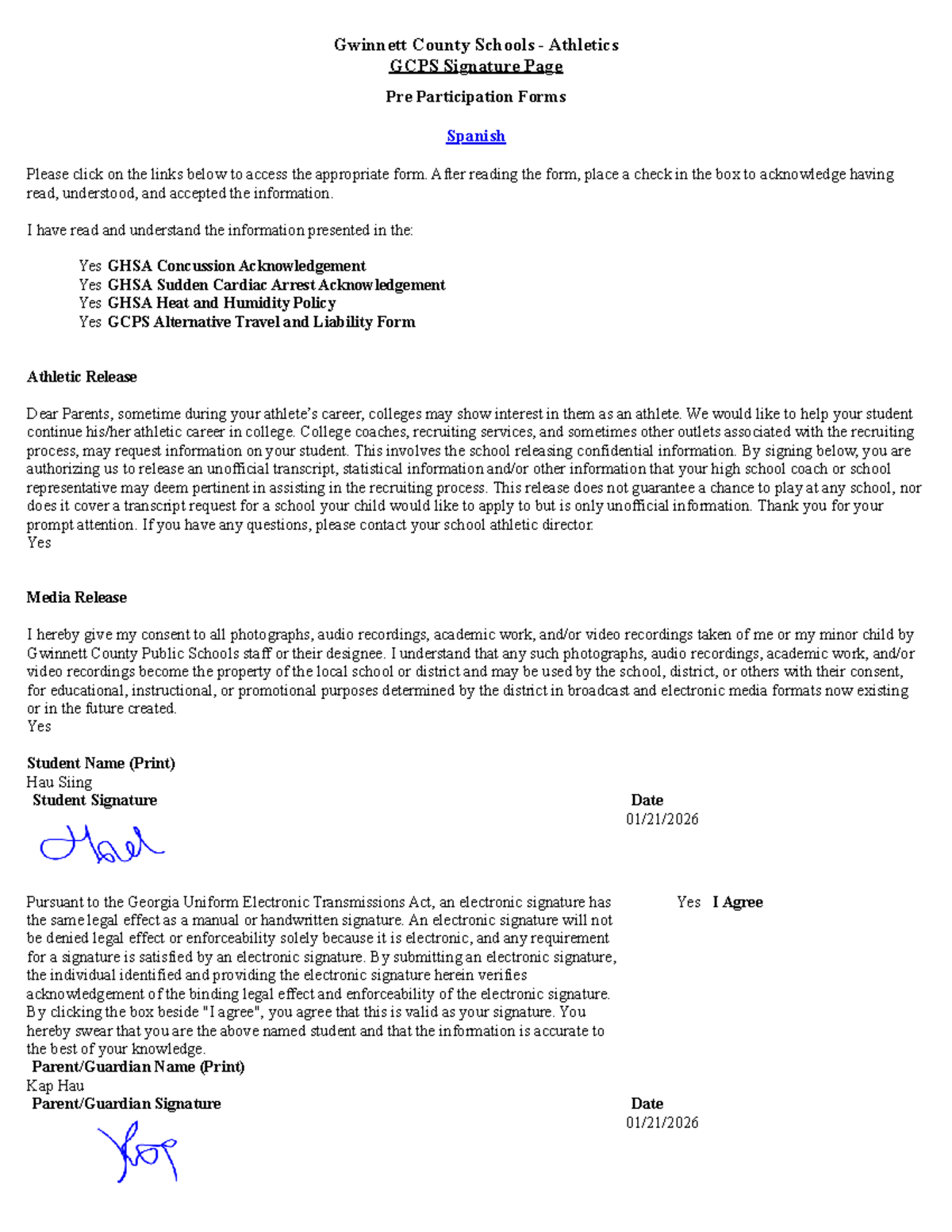 GCPS Athletics Pre-Participation Forms & Consent (Spanish) - Studocu