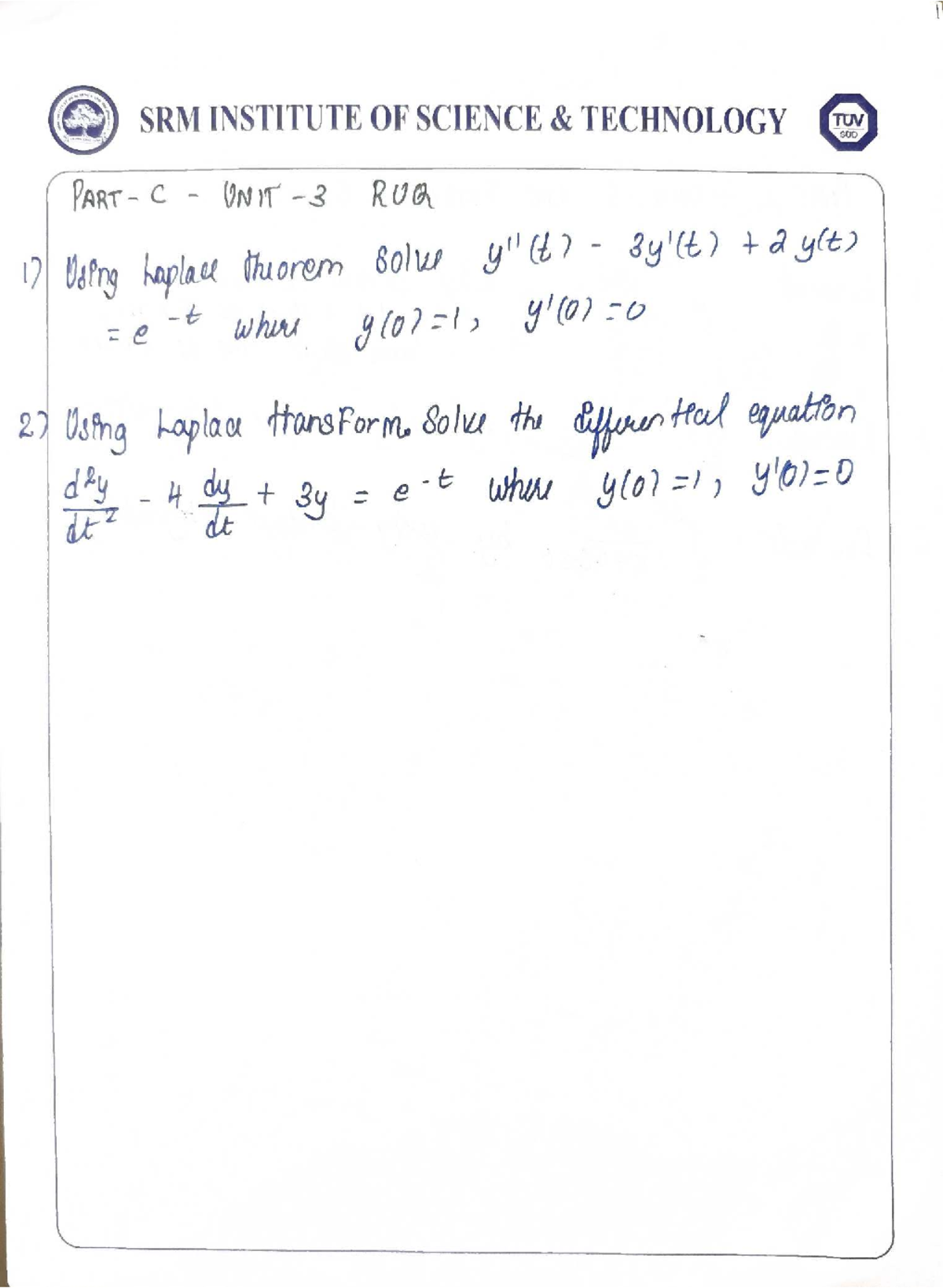 Unit 3 Part C repeated university qns - Advanced Calculus and complex ...