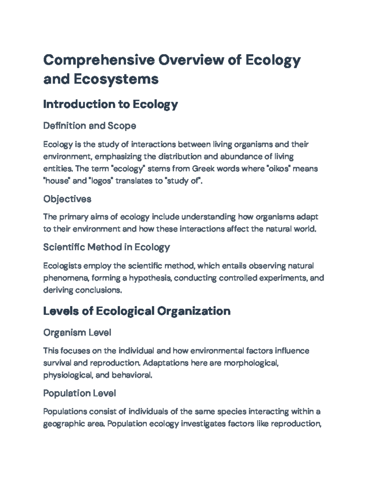 Ecology and Ecosystems: A Comprehensive Overview (Course Code: ECO101 ...