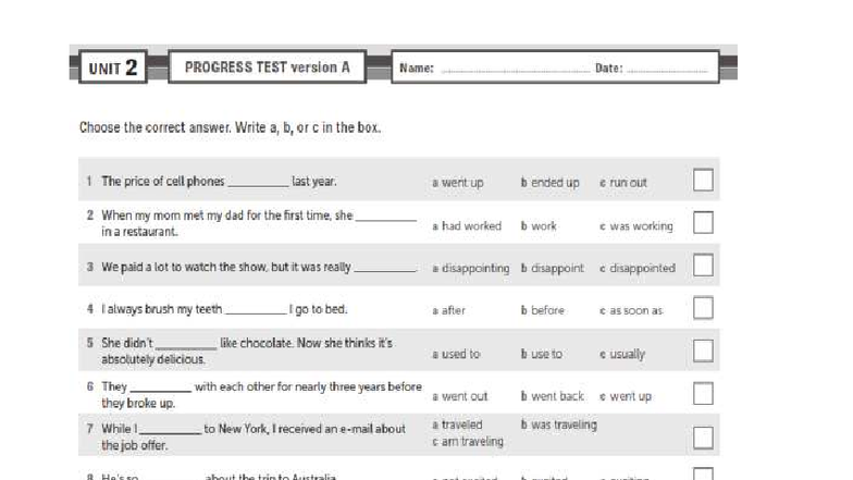 Unit 2 Progress Test Version A - Answer Key - Studocu