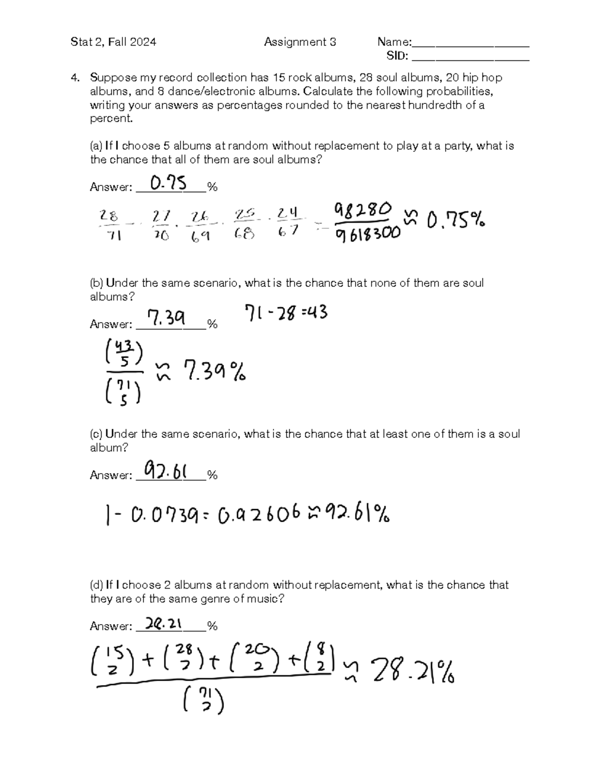 Stat 2, Fall 2024 Assignment 3: Probability Calculations - Studocu