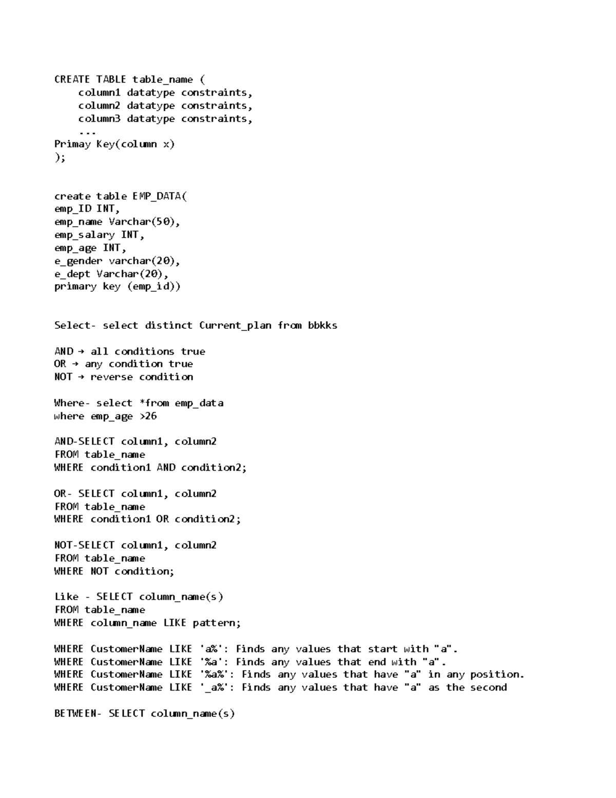 SQL - CREATE TABLE and SELECT Queries (sccxzcz) - Studocu