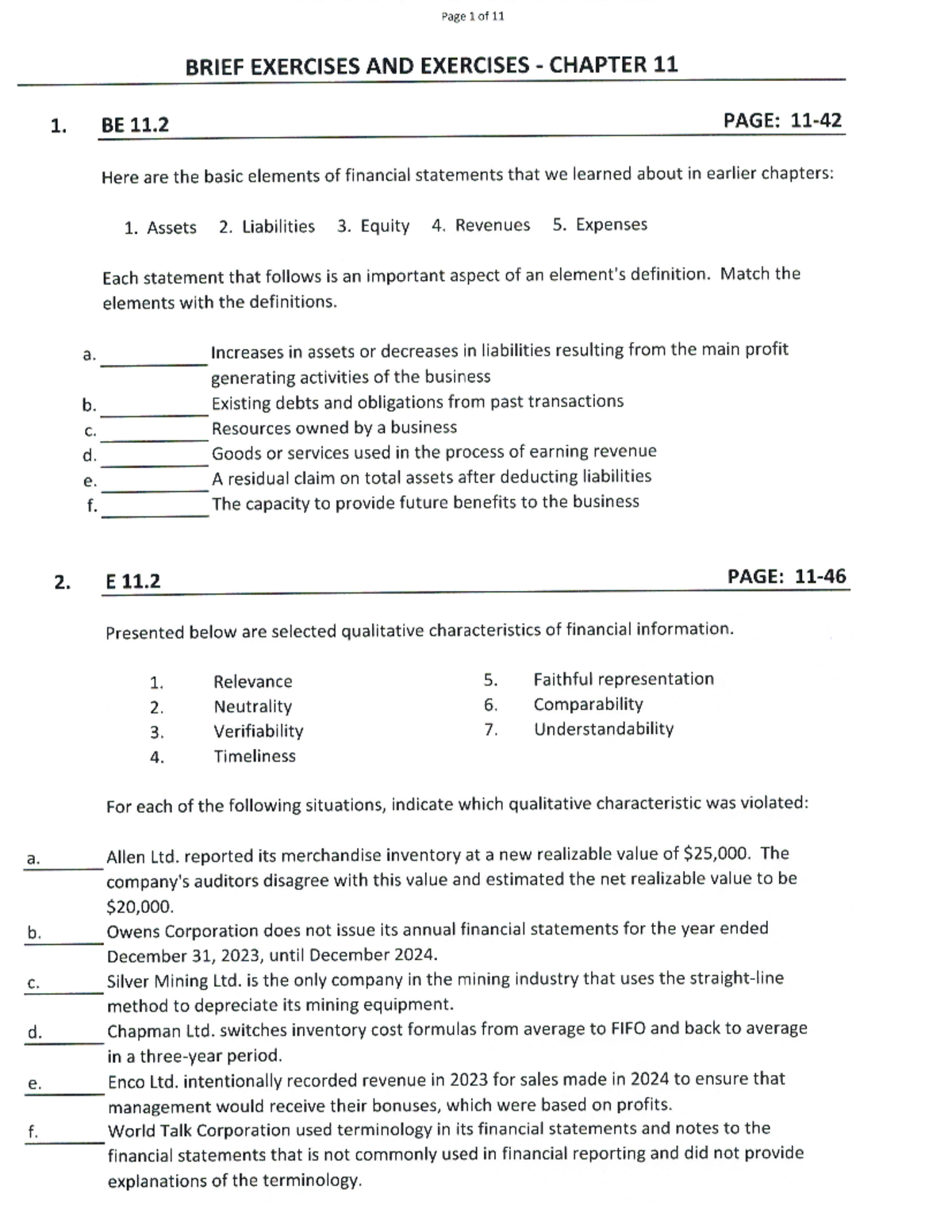 CHP 11 - Exercises - Page 1 of 11 BRIEF EXERCISES AND EXERCISES CHAPTER ...