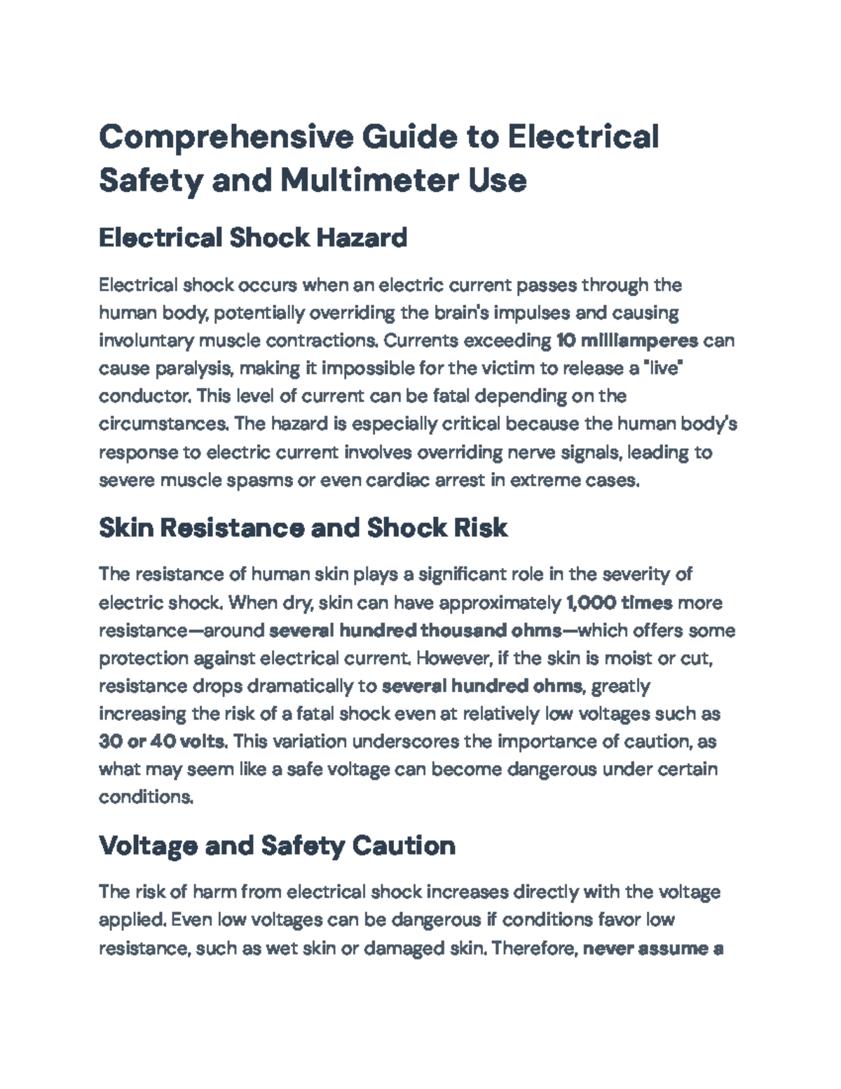 Comprehensive Guide to Electrical Safety and Multimeter Use ...