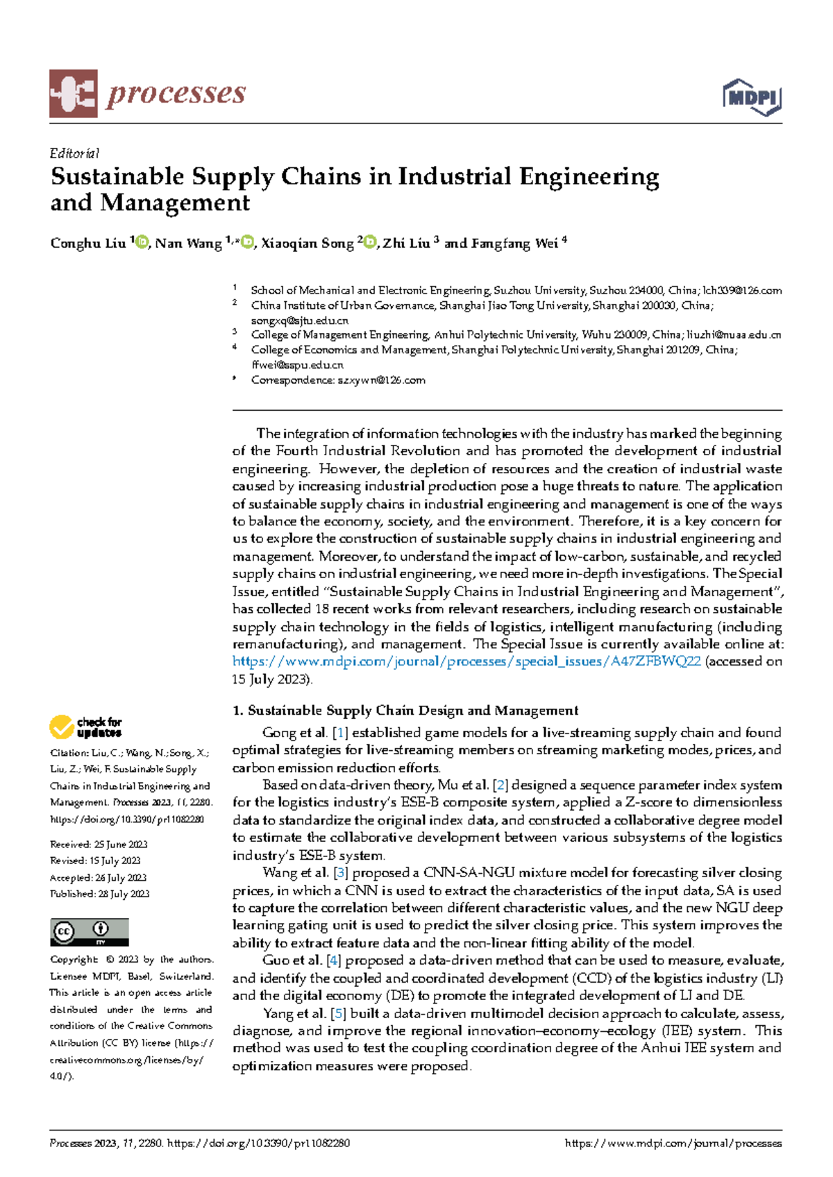 Processes 11: Sustainable Supply Chains in Industrial Engineering ...
