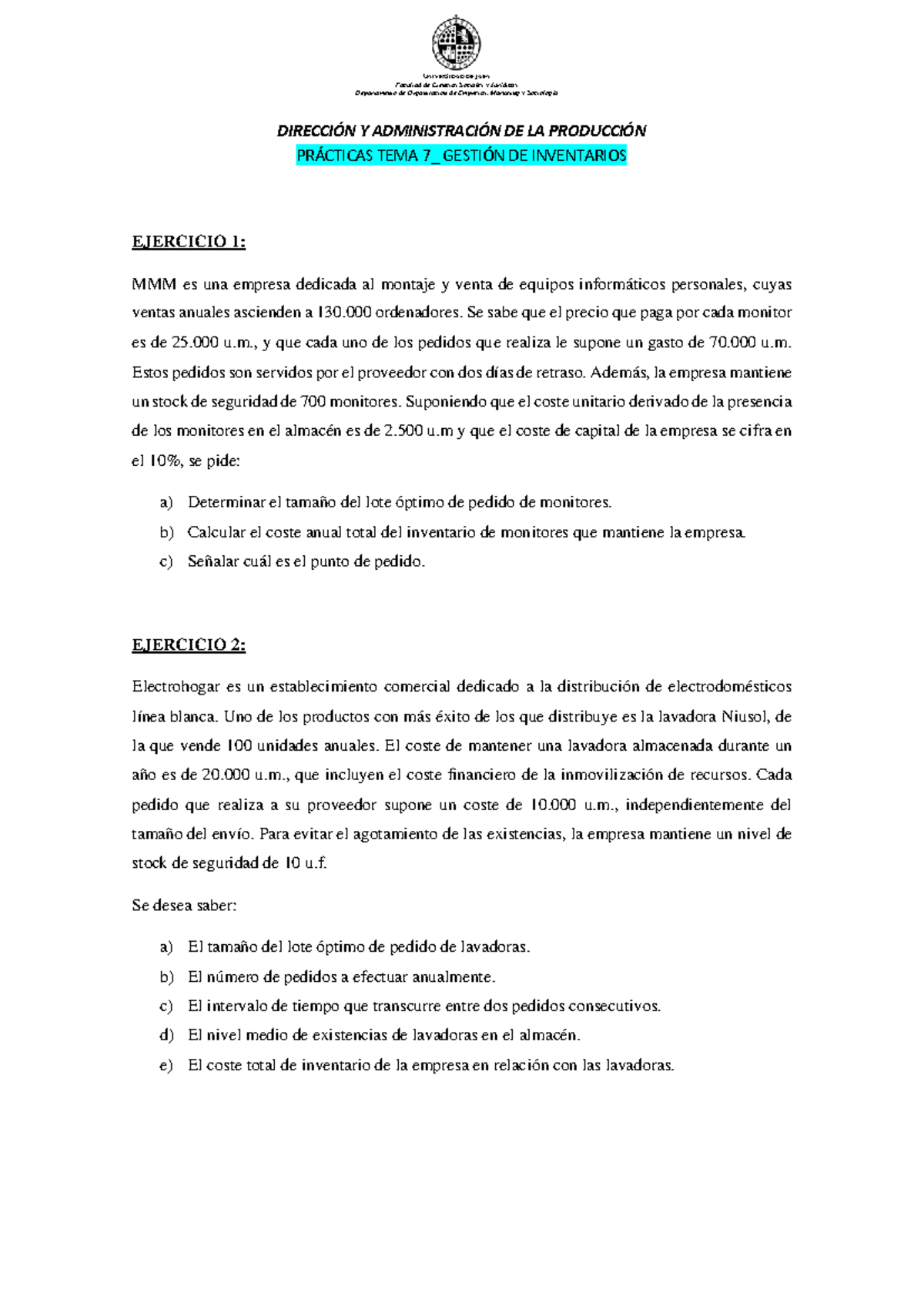 Ejercicios Tema 7 - Gestión de Inventarios en Dirección y ...