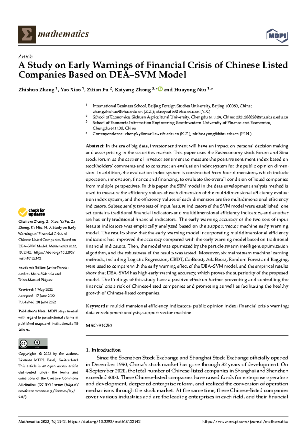 Mathematics 101: Early Warning Models for Financial Crises in China ...