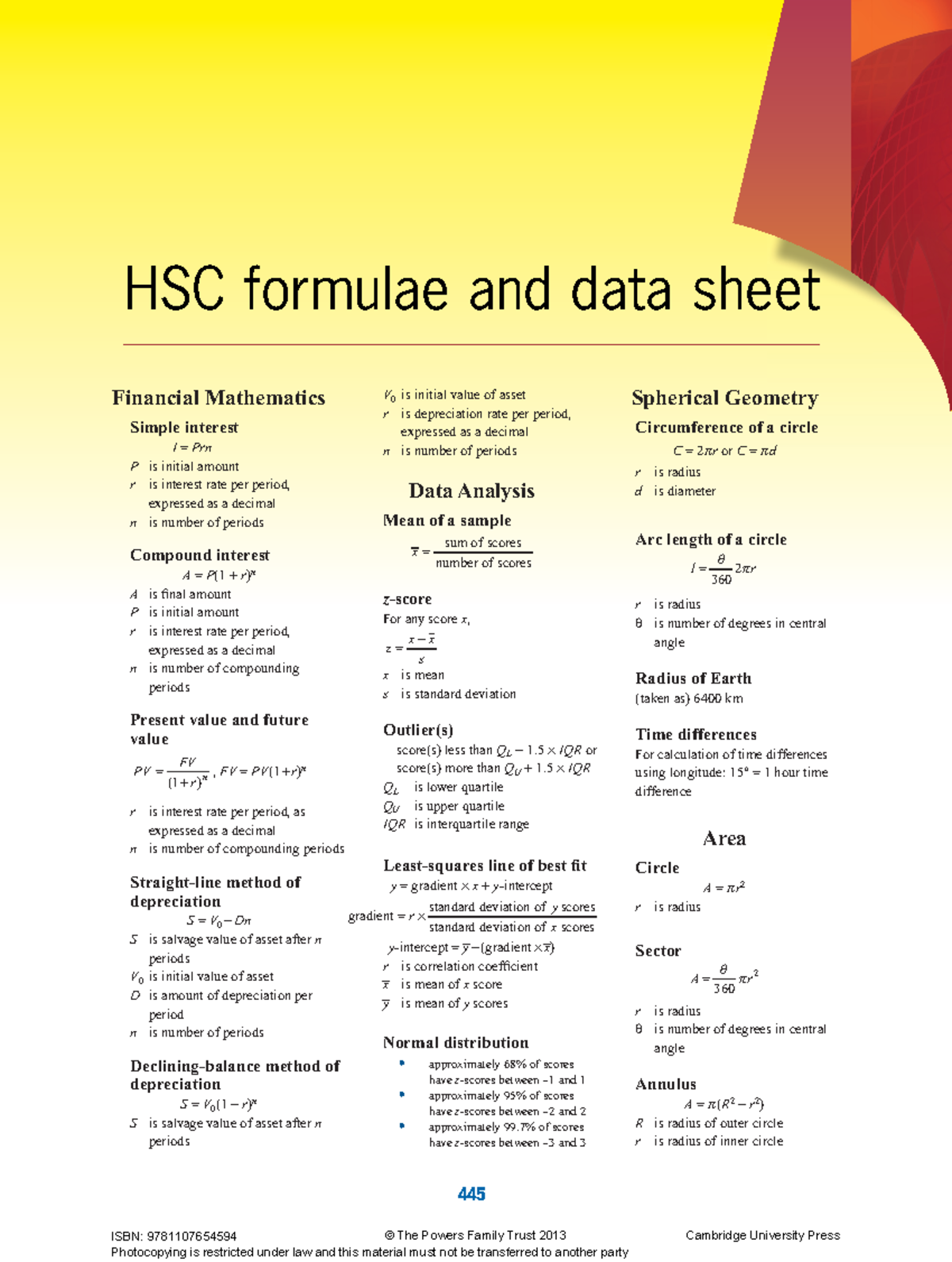 HSC formulae and data sheet - 445 HSC formulae and data sheet Financial ...