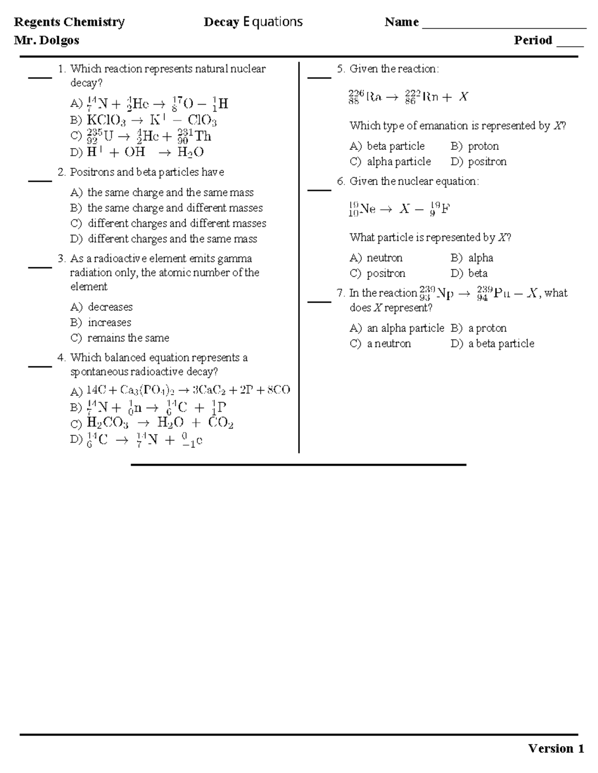 Types Of Radioactive Decay Quiz