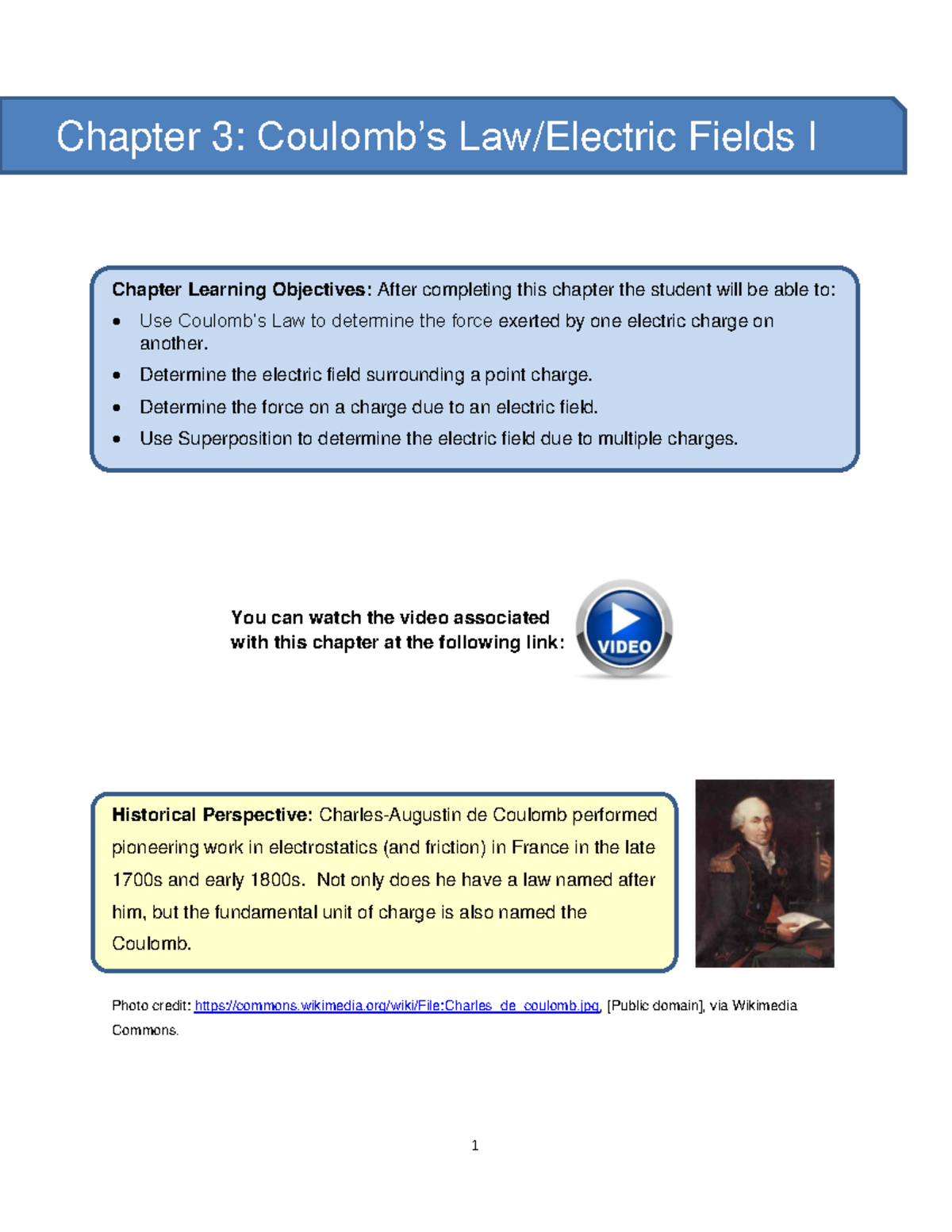Chapter 3: Coulomb's Law and Electric Fields I - Learning Objectives ...