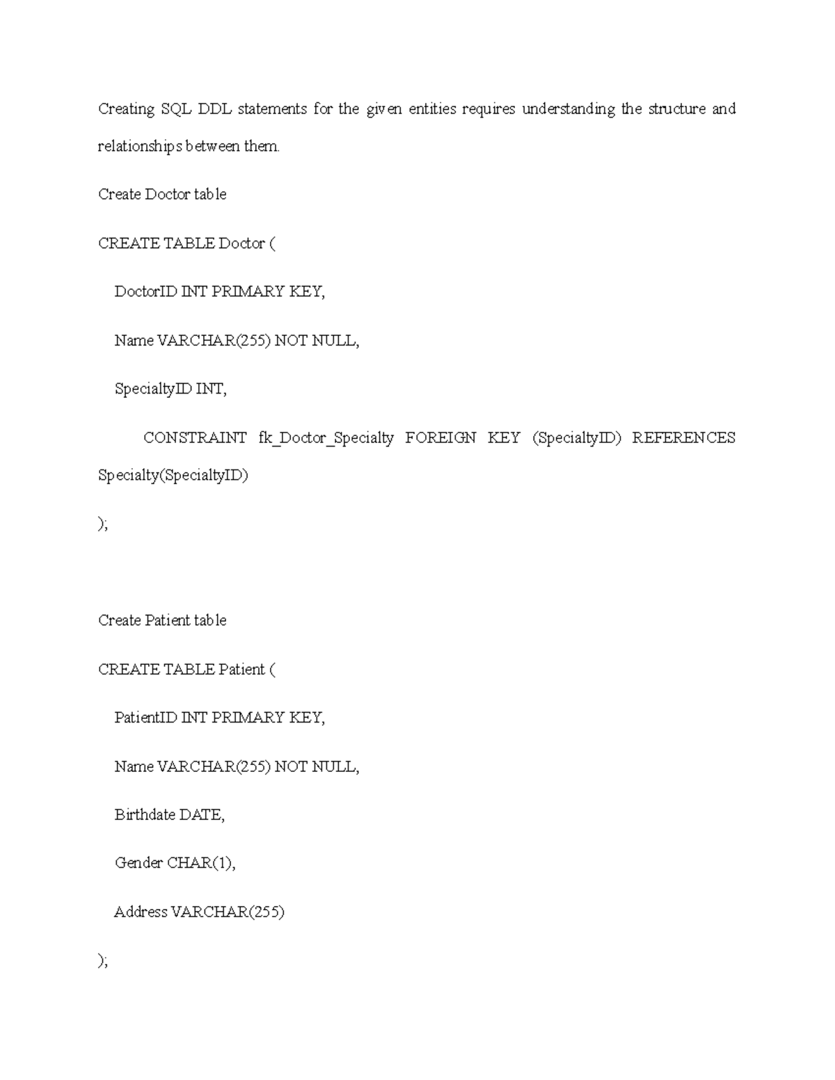 CS2203 programminig assignment unit 5 - Creating SQL DDL statements for ...