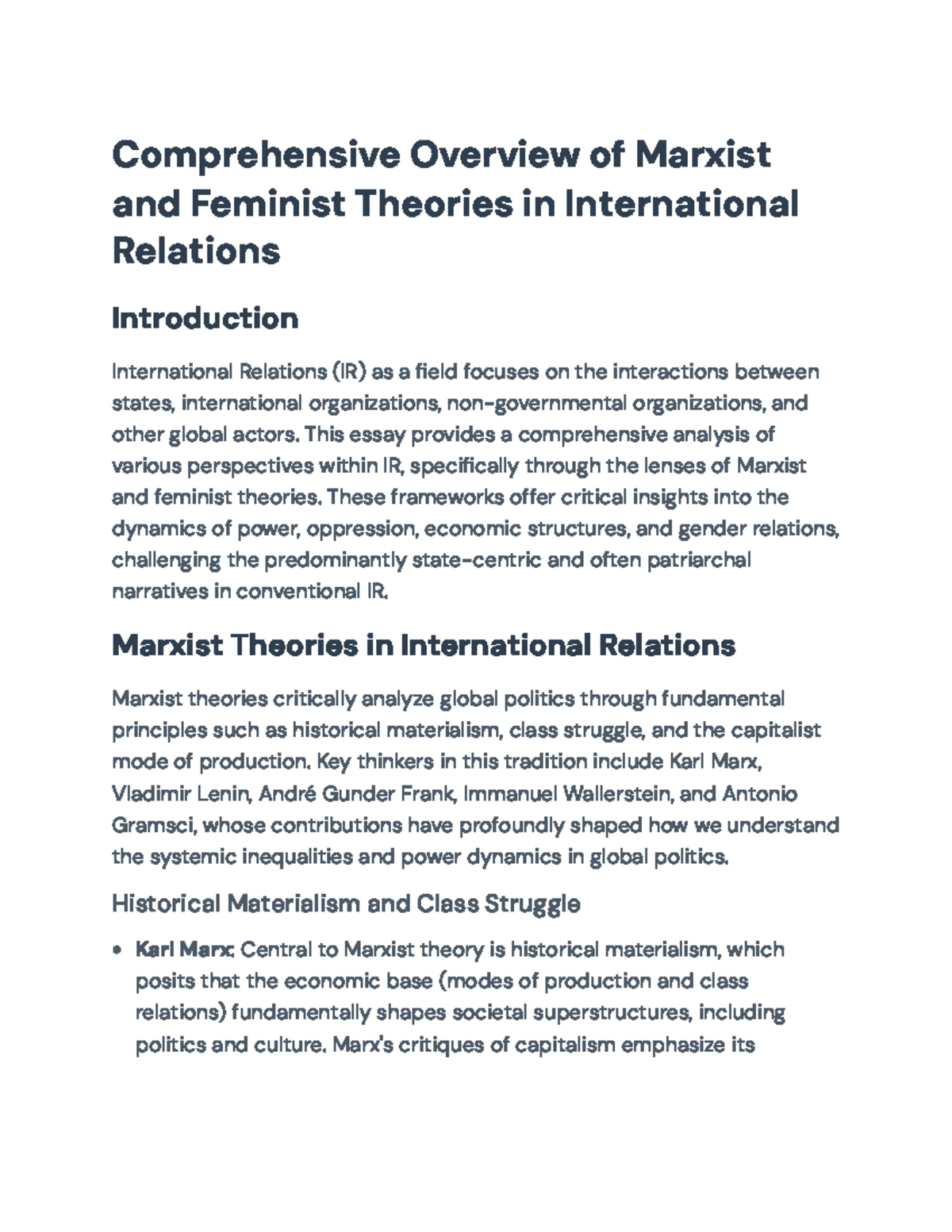 Comprehensive Analysis of Marxist and Feminist Theories in IR ...