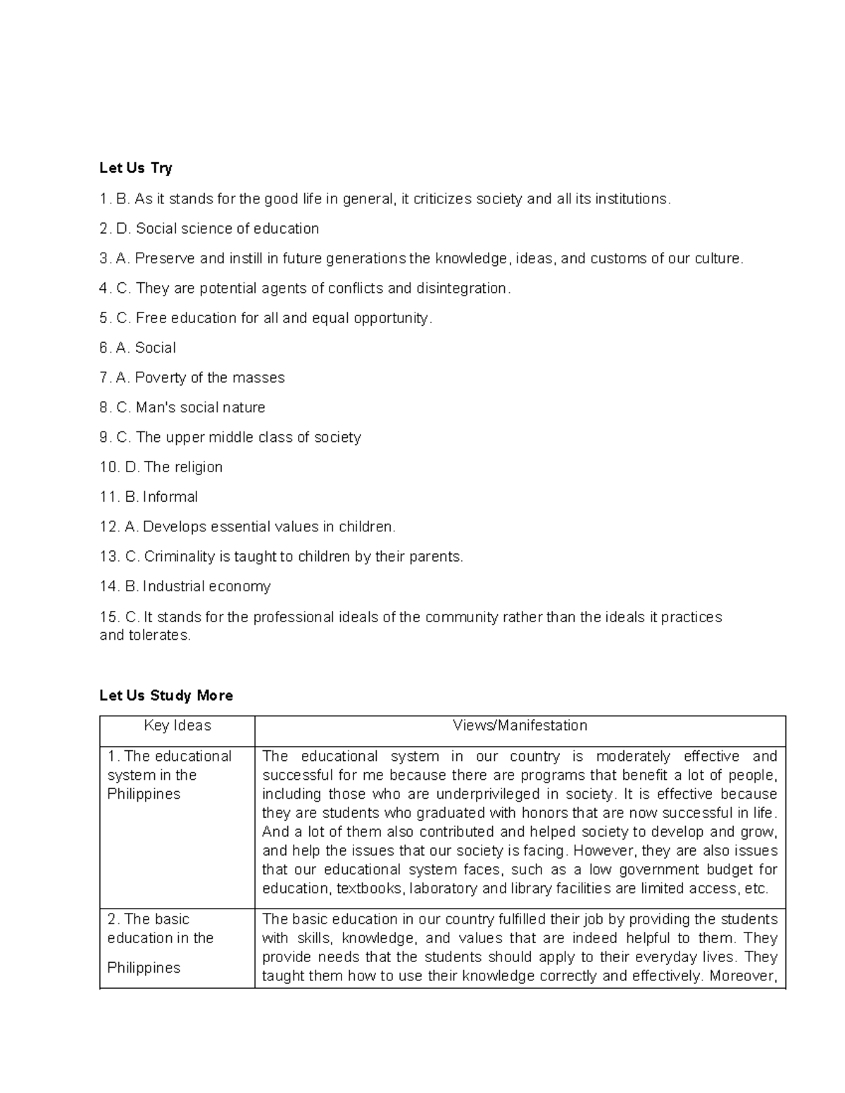 UCSP Q2 M3 ( Answer) - N/A - Let Us Try B. As it stands for the good ...