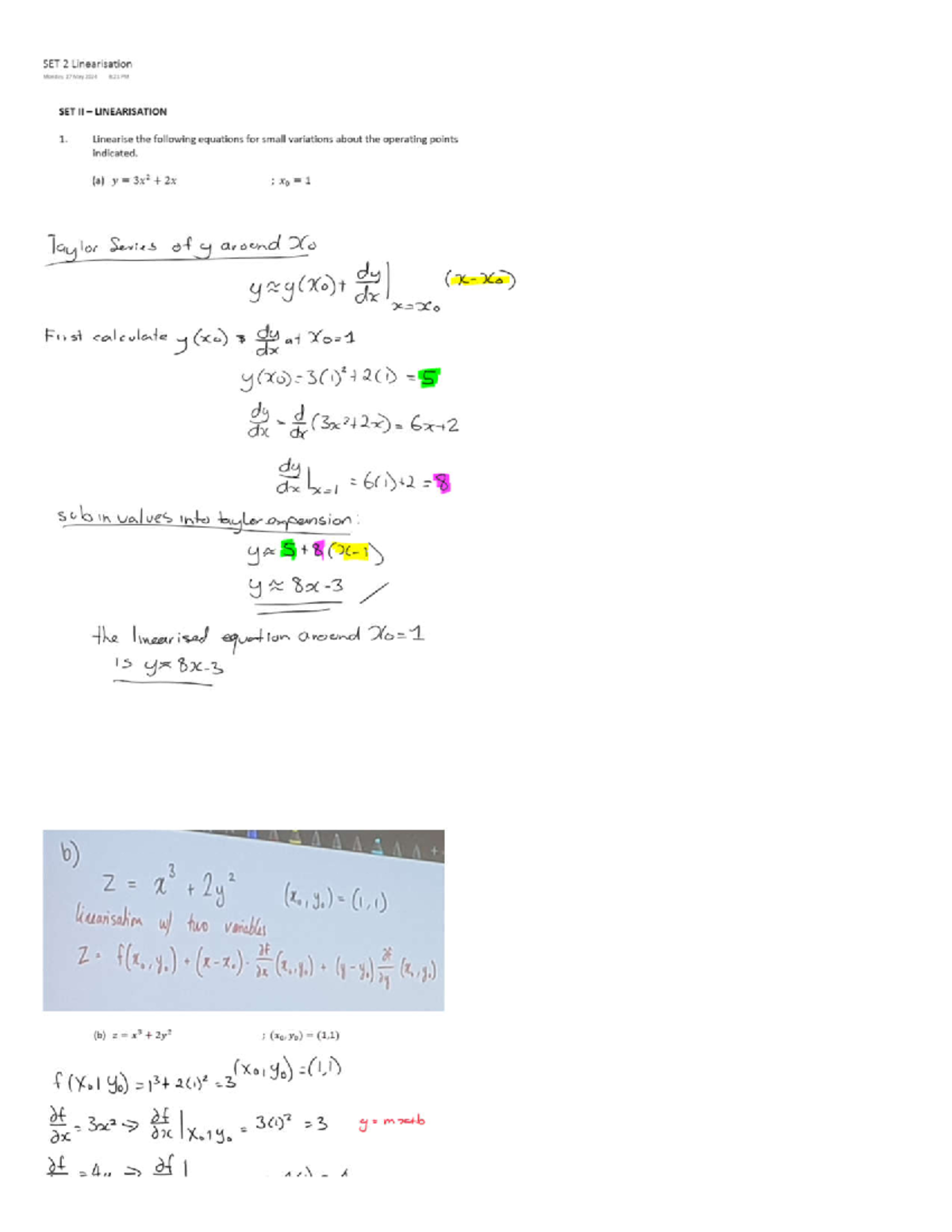 SET 2 Linearisation - custom notes - SET 2 Linearisation Monday 27 May ...