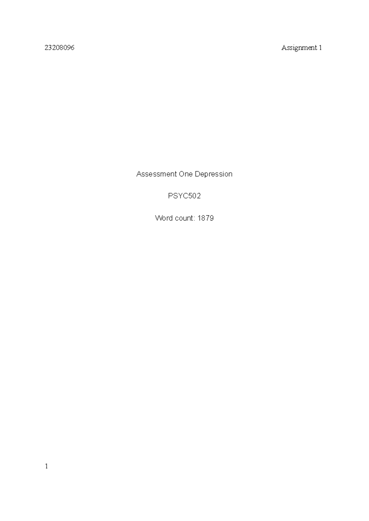 PSYC502 Assignment 1: Understanding Depression through Behavioral and ...