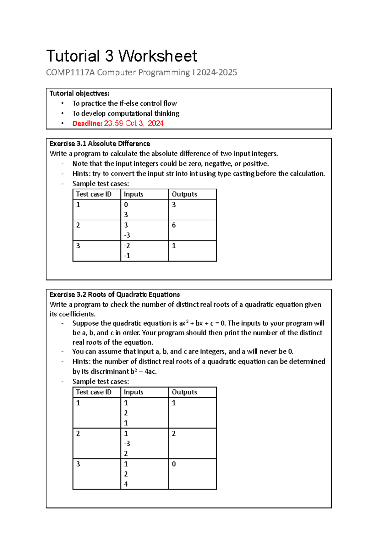 1117A 2024 T3 Worksheet - Tutorial 3 Worksheet COMP1117A Computer ...