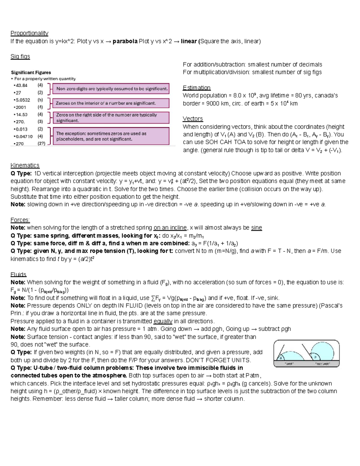 Physics 1A03 Midterm Crib Sheet: Key Concepts & Formulas - Studocu