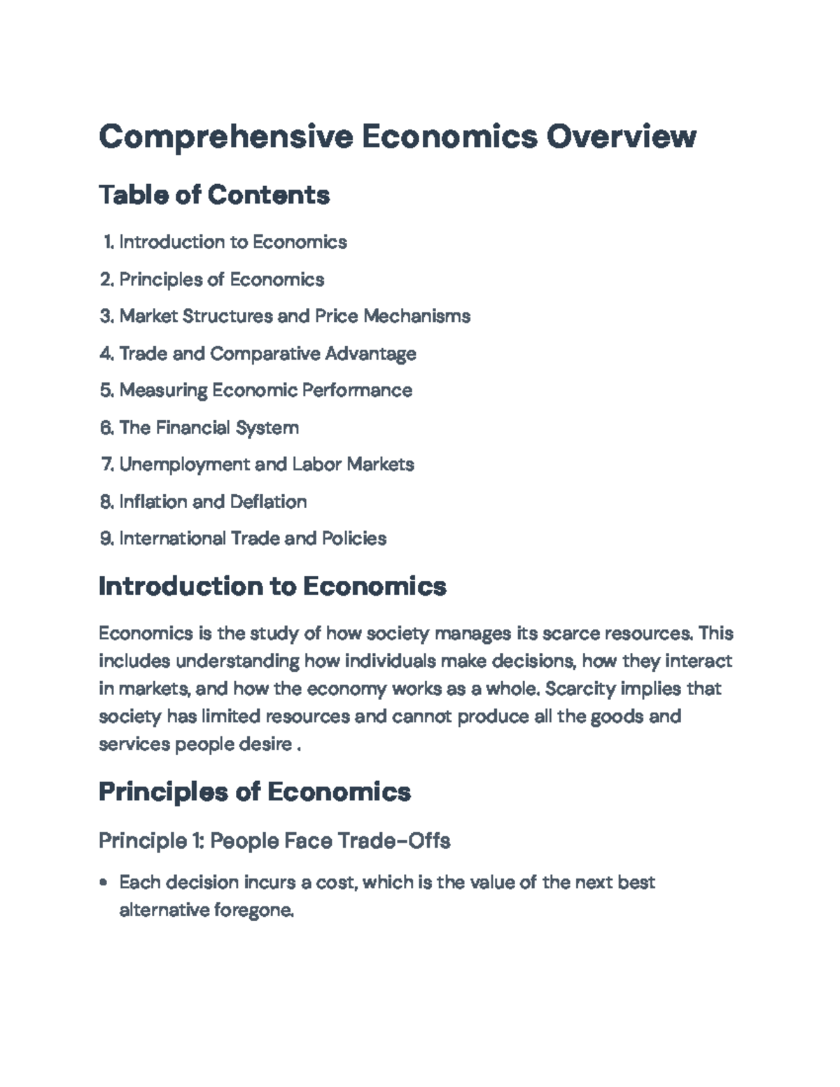 Comprehensive Economics Overview: Principles and Market Dynamics ...