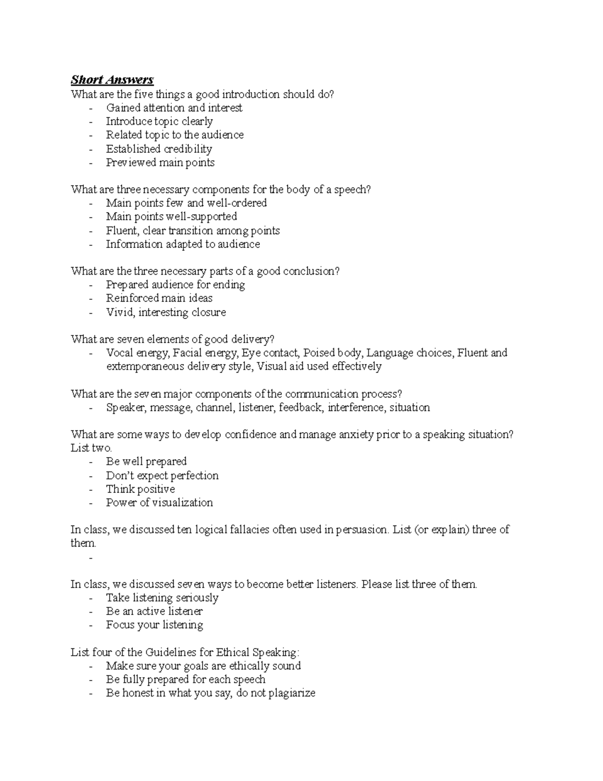 Public Speaking (COMM 101) Review Sheet for Final Exam Prep - Studocu