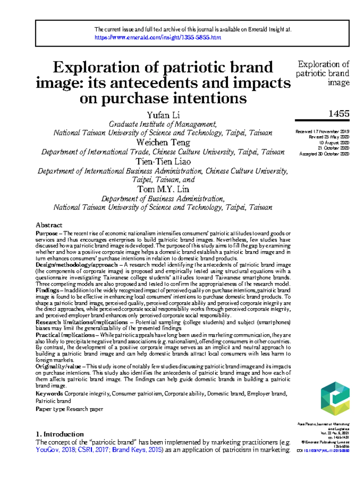 Effects of Brand Localness and Globalness on Consumer Intentions in EMs ...