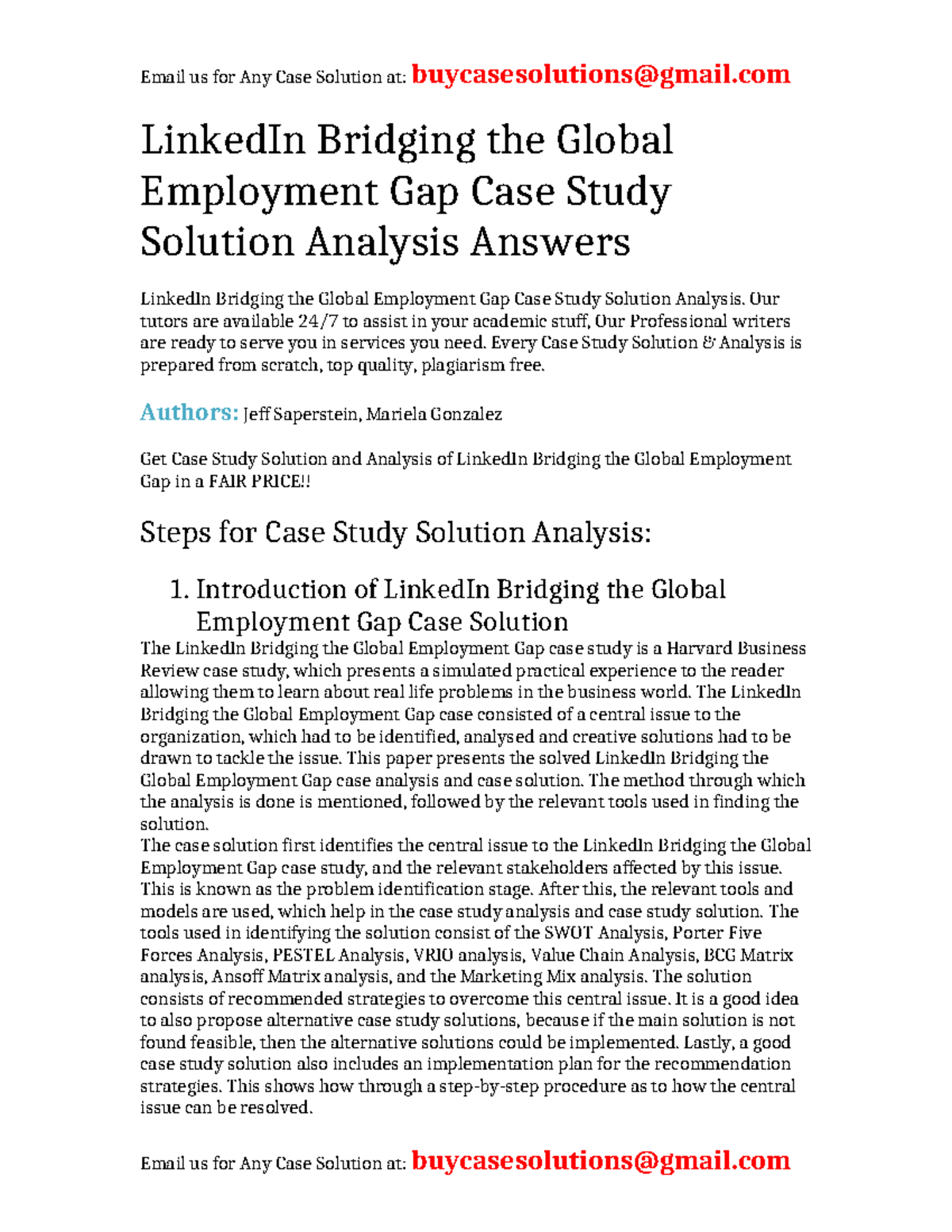 Case Solution Linked In Bridging the Global Employment Gap - LinkedIn ...
