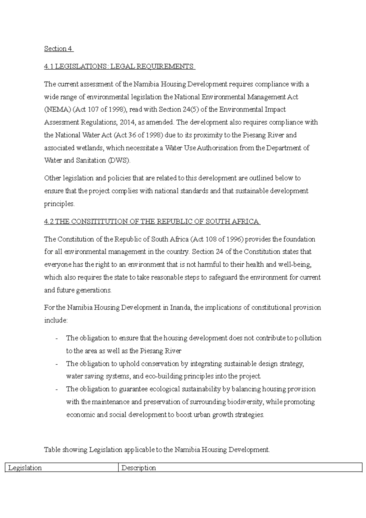 Legislation and Legal Requirements for Namibia Housing Development (EIA ...