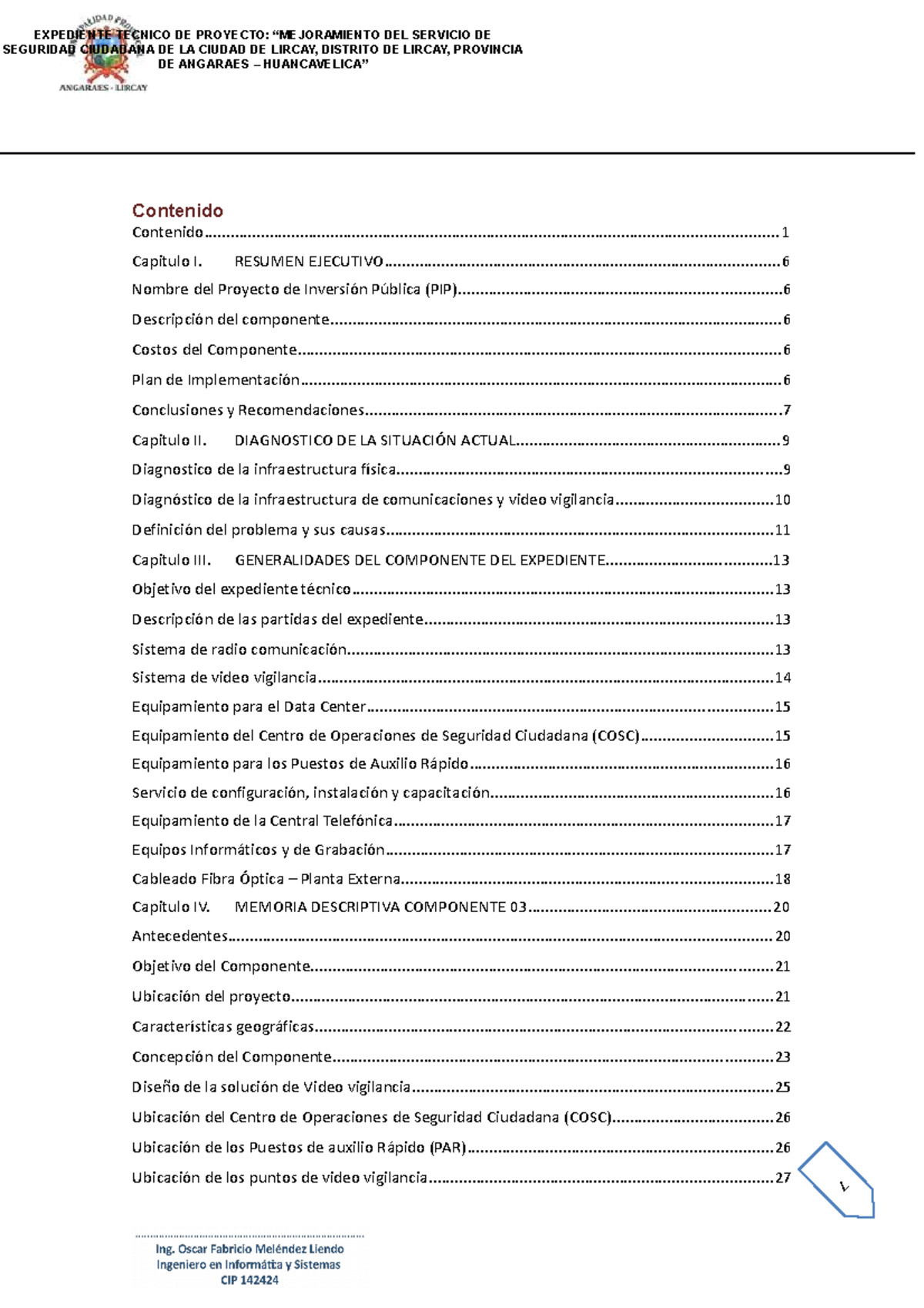 Expediente Técnico Componente 3: Seguridad Ciudadana Lircay - Document Preview