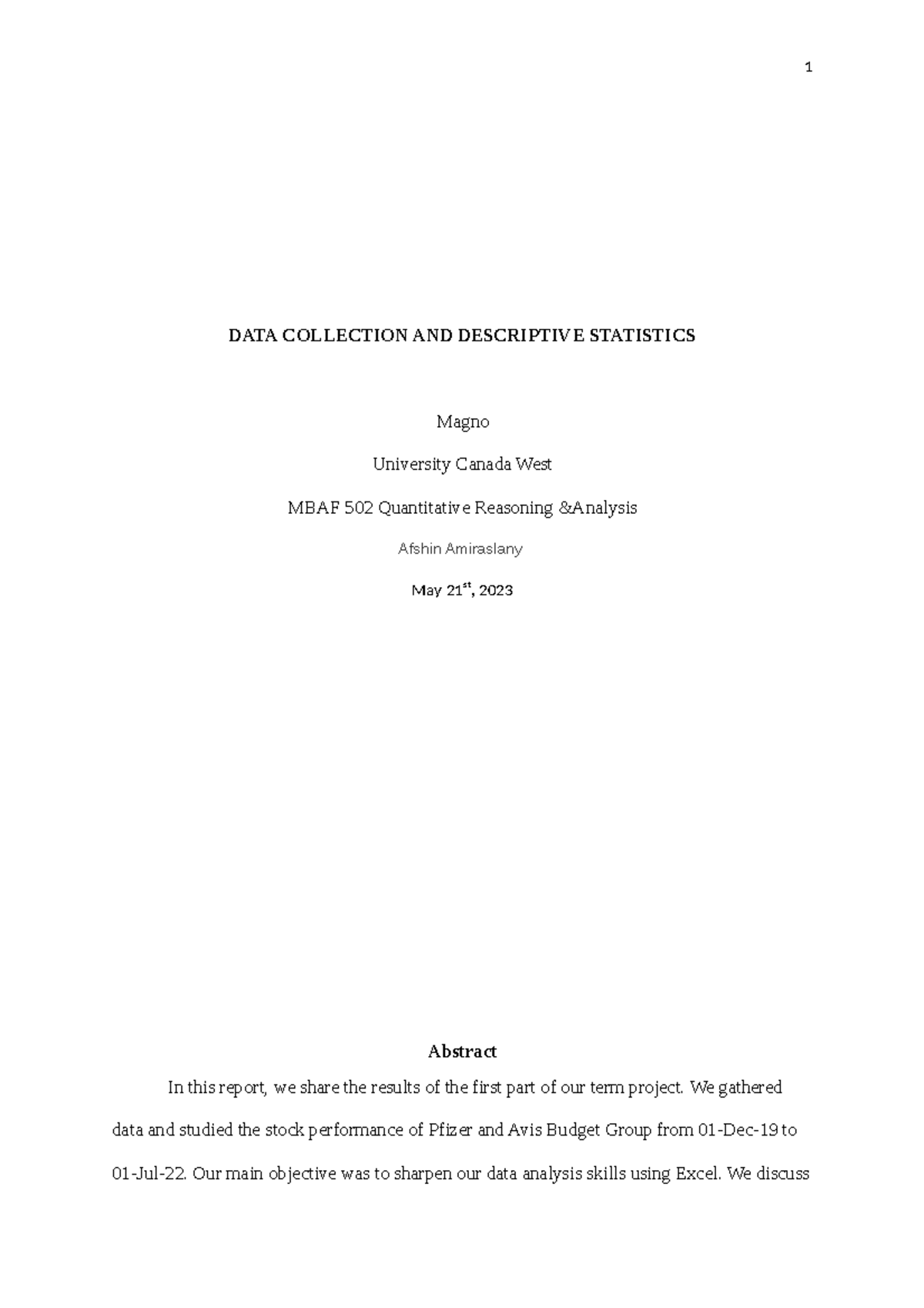 Quantitative Analysis - DATA COLLECTION AND DESCRIPTIVE STATISTICS ...