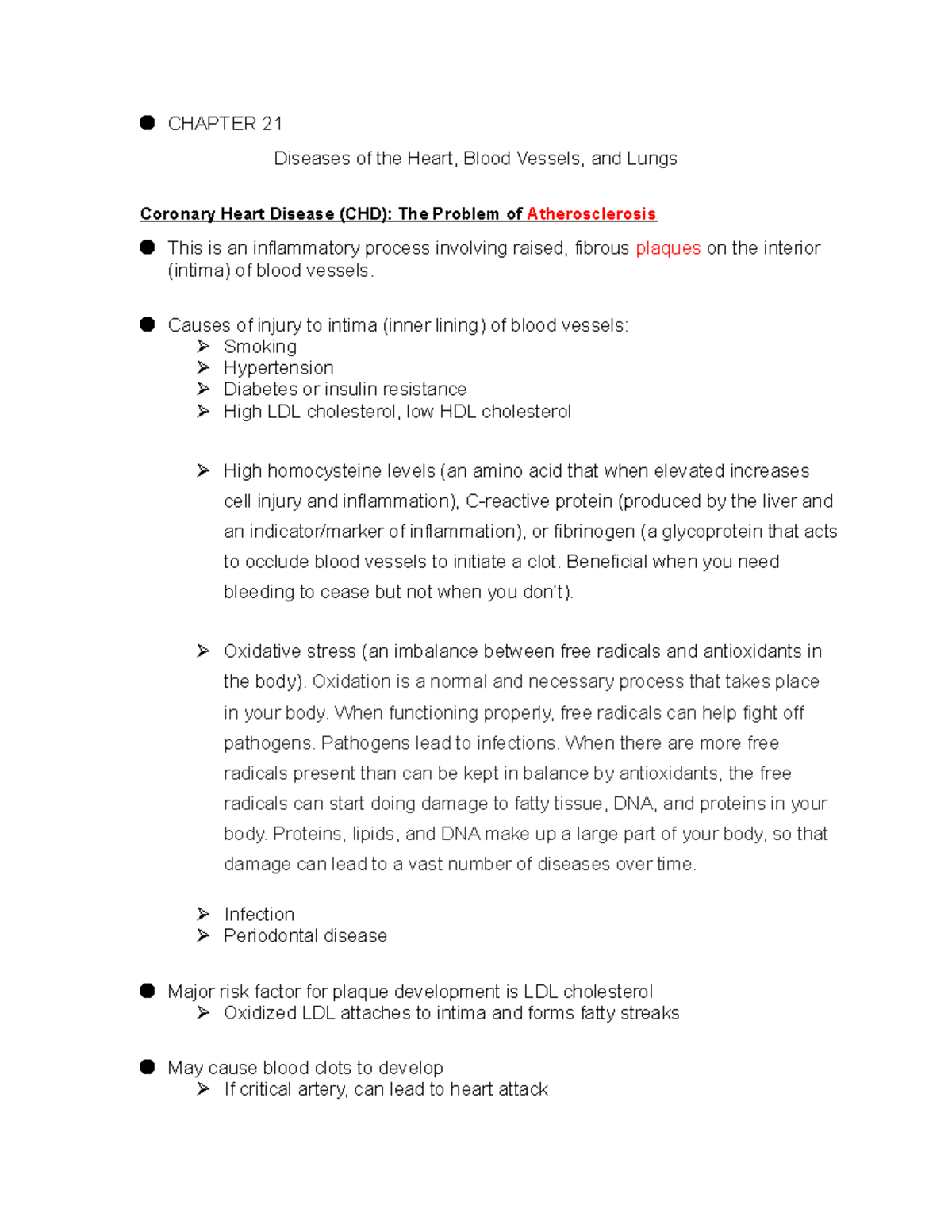 Week 7 nutrition Chapter 21 notes - CHAPTER 21 Diseases of the Heart ...