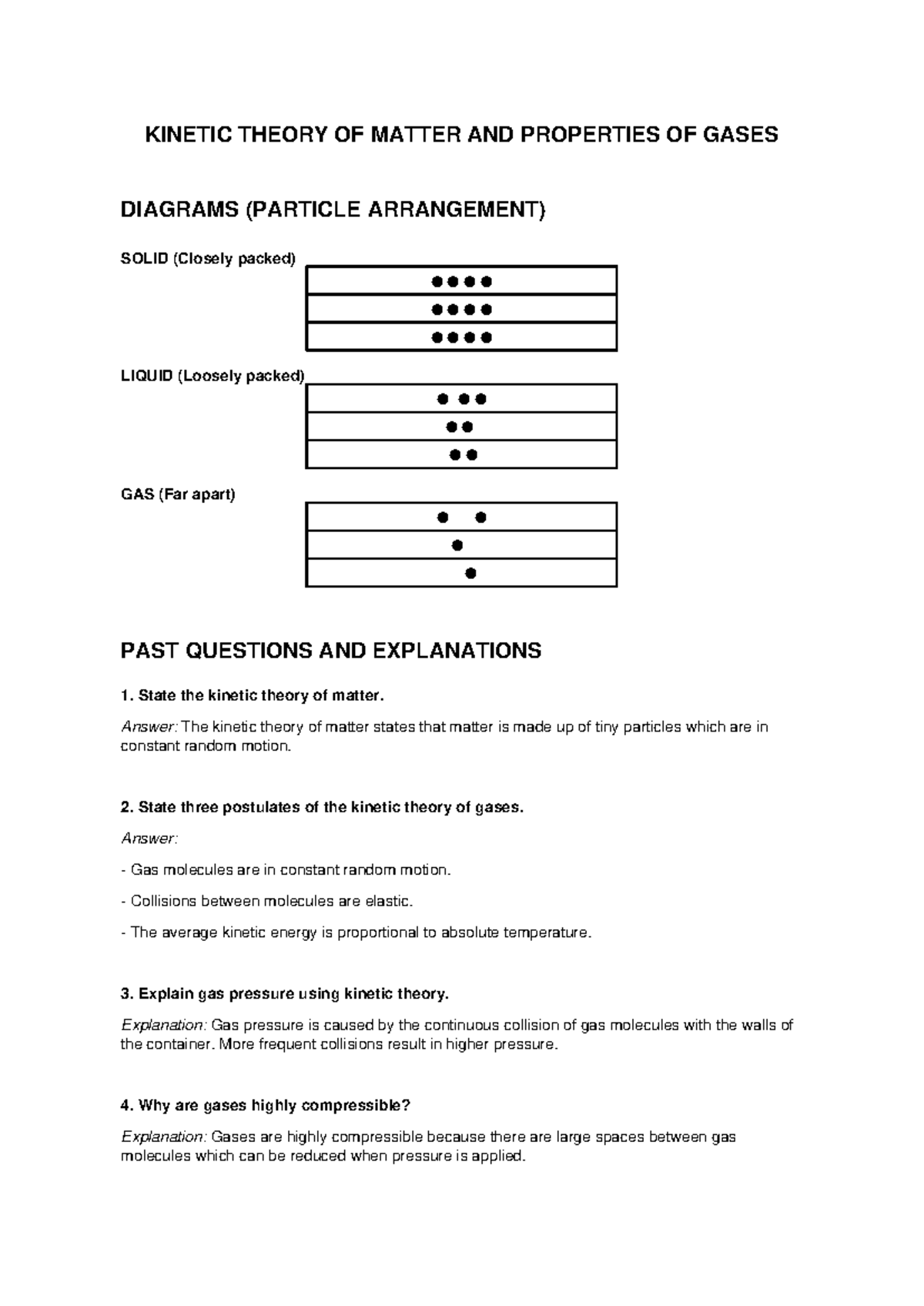 Kinetic Theory of Matter & Gas Properties: Past Qs & Diagrams - Studocu