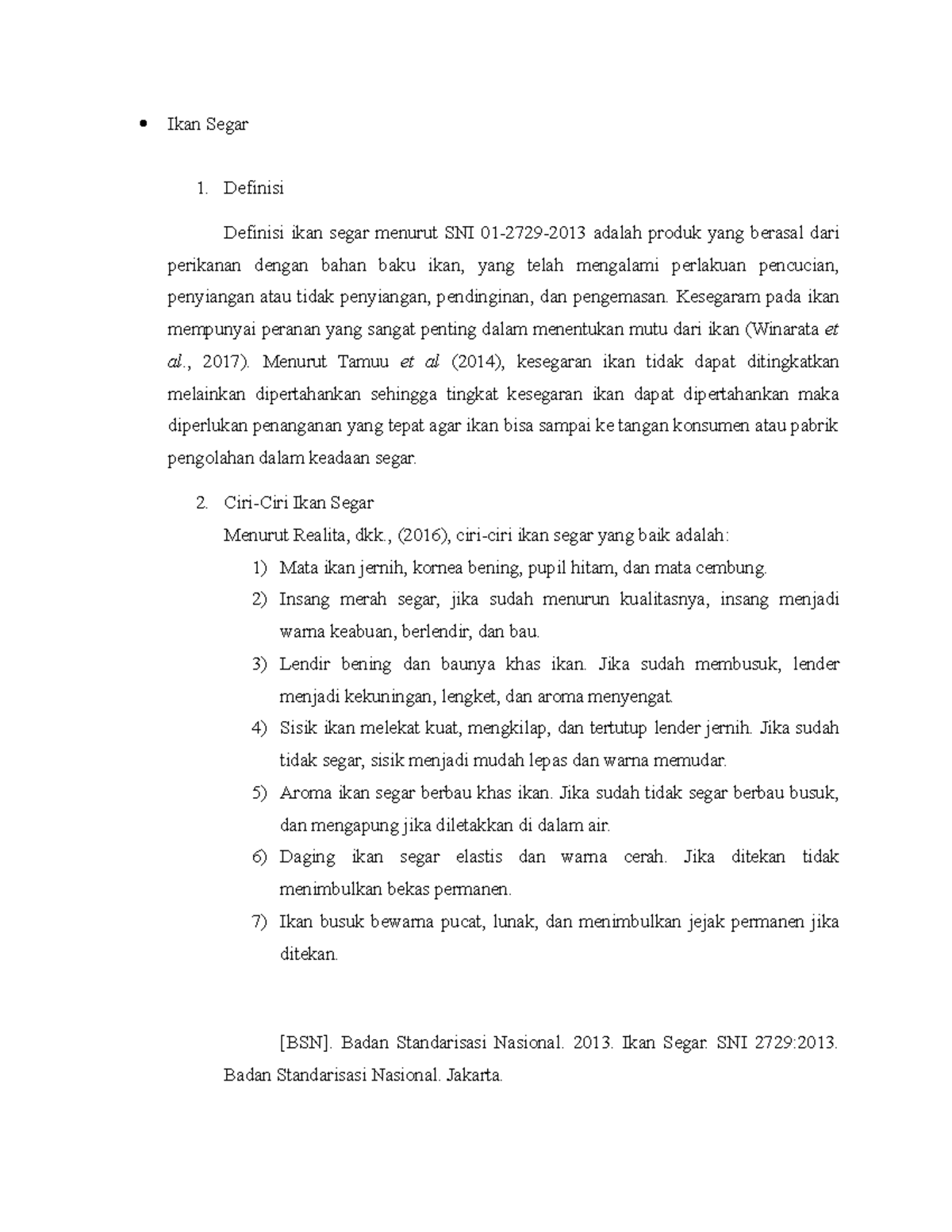 Pengertian dan Ciri-Ciri Ikan Segar (SNI 01-2729-2013) - Document Preview