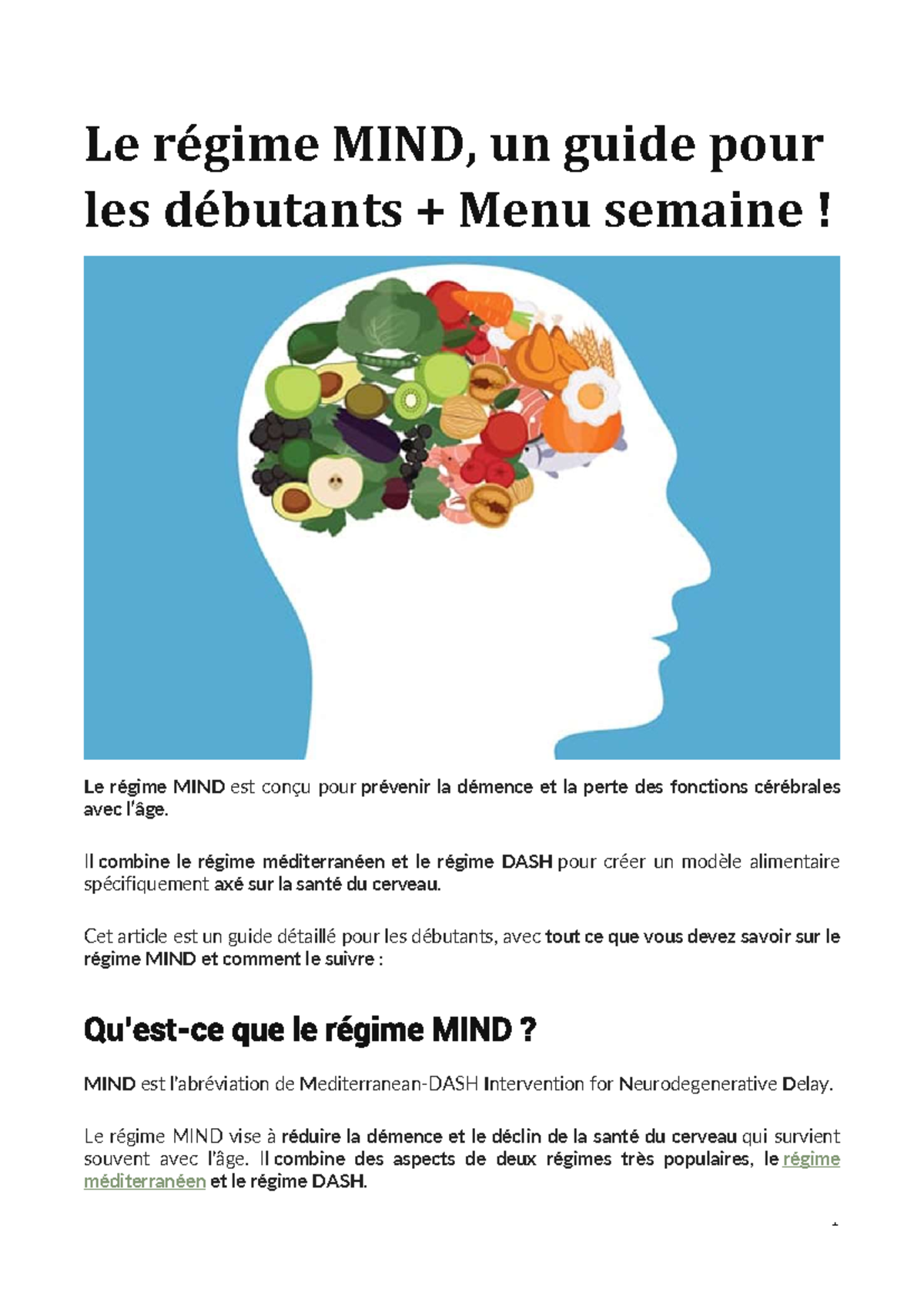 Guide Complet du Régime MIND pour Débutants + Menu Hebdo - Studocu