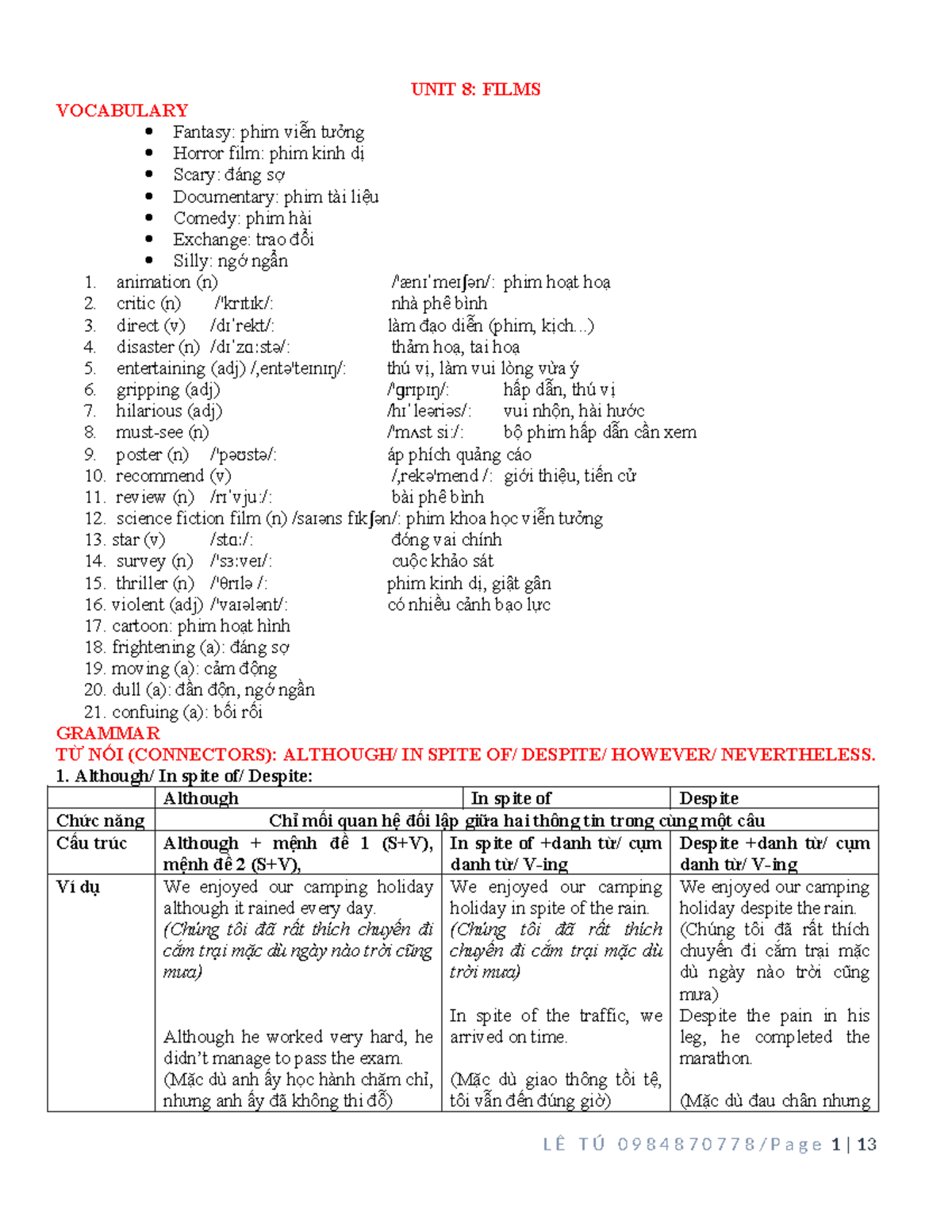 Bài Tập Bổ trợ Anh 7 Global 2022-2023: Unit 8 - Films & Grammar ...