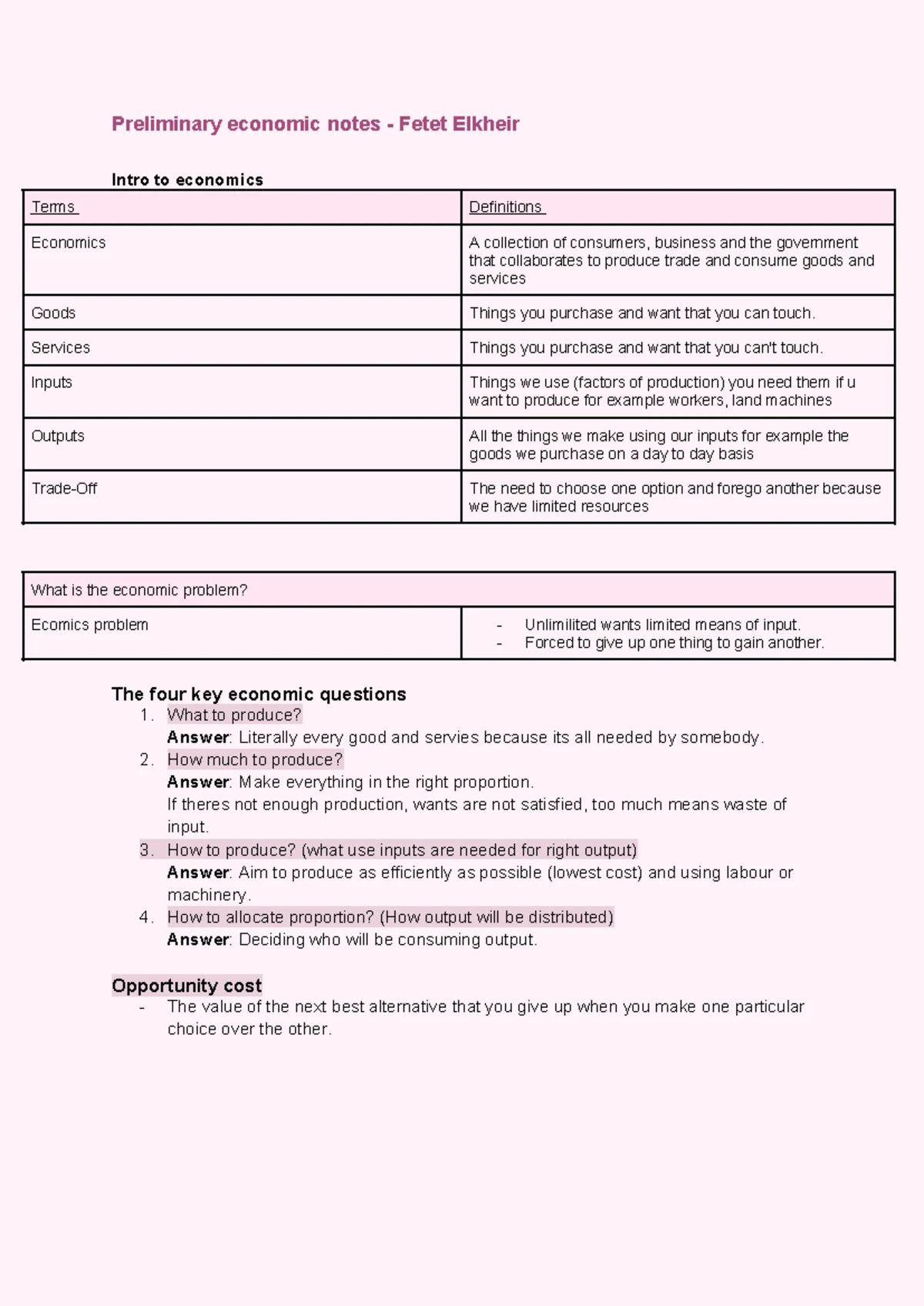 Y11 PRELIMINARY ECONOMICS READING SUMMARY: Key Concepts & Topics ...