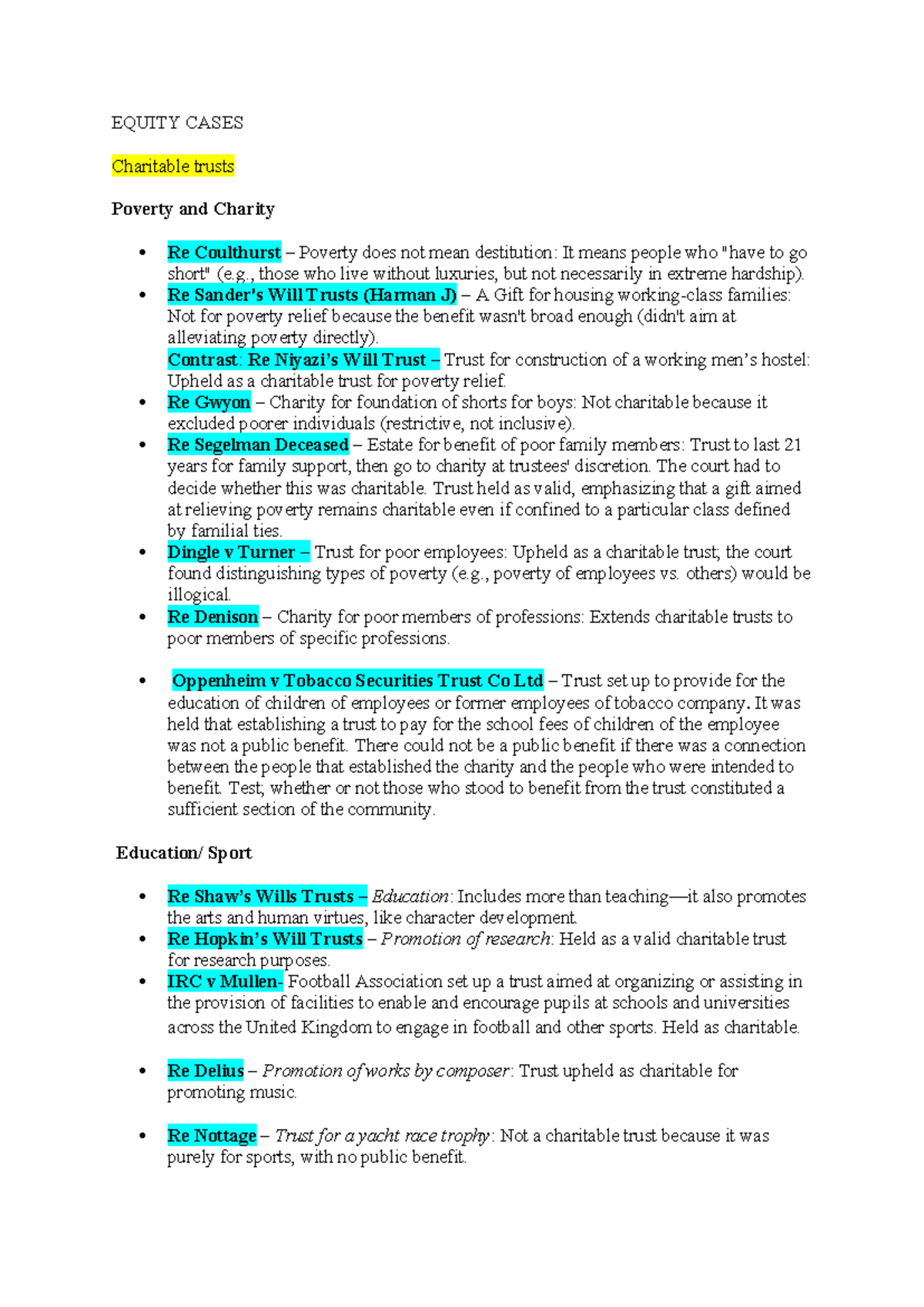 Equity Cases (EQUITY 101): Charitable Trusts & Legal Principles Summary ...