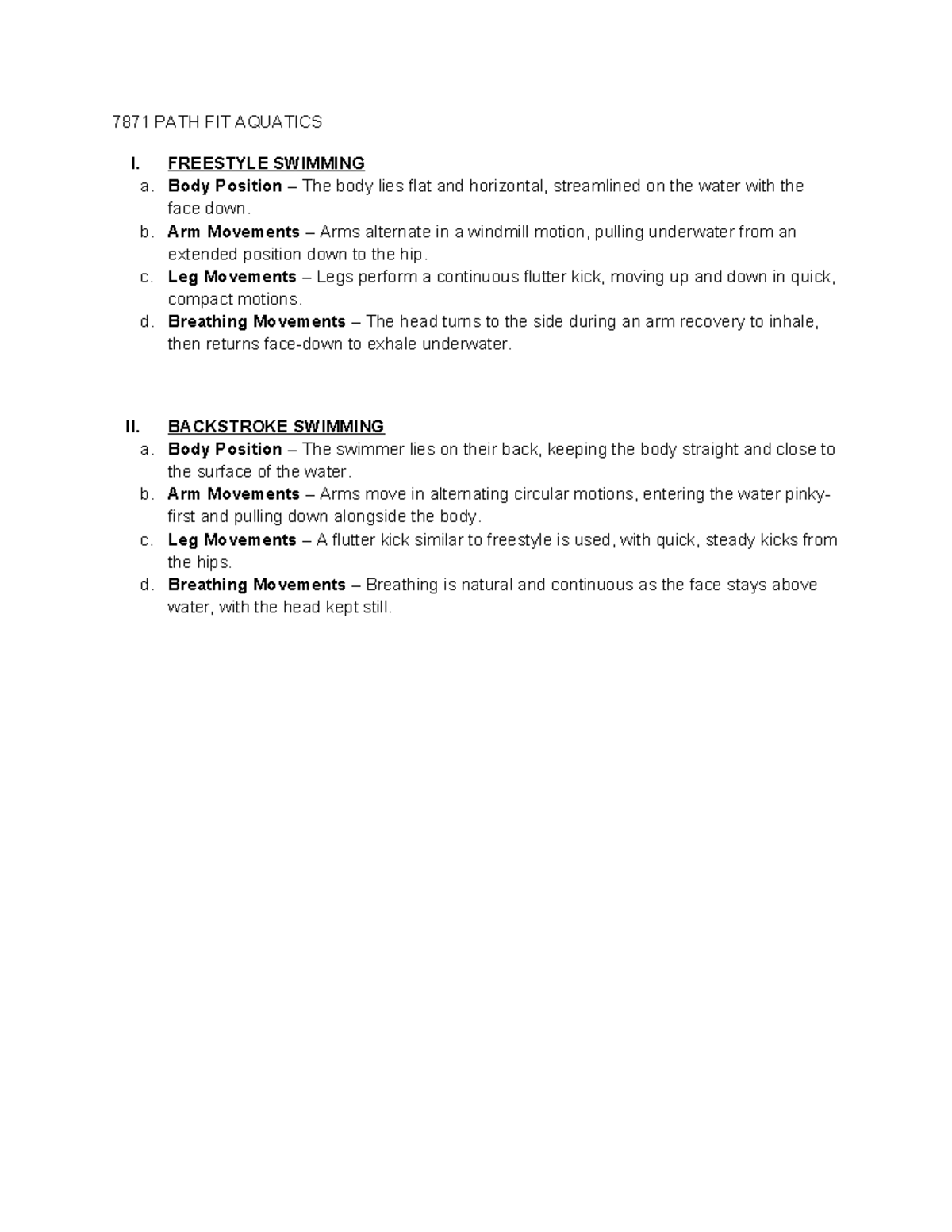 TASK 1 Descritption of Key Movements - 7871 PATH FIT AQUATICS I ...