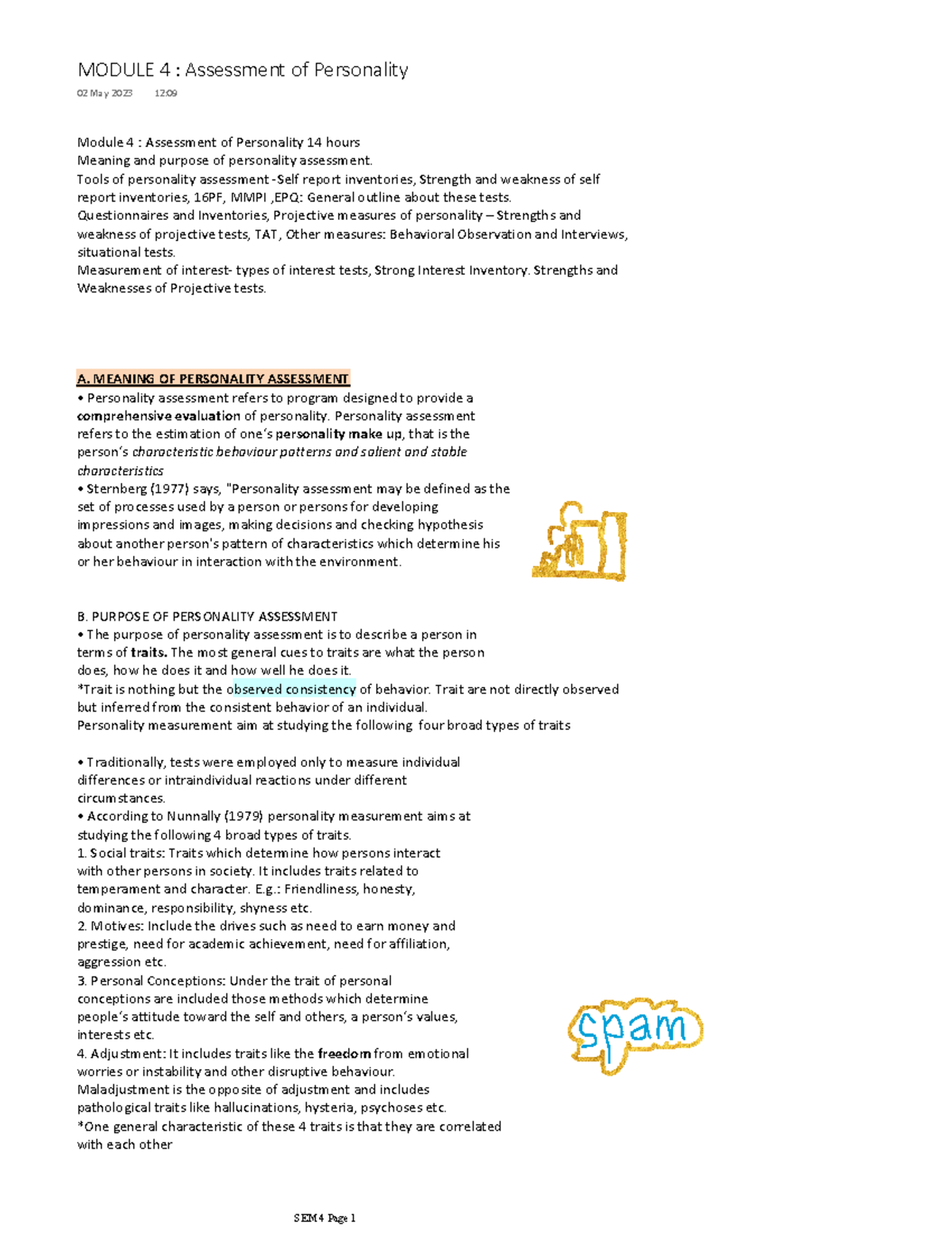 MOD004: Comprehensive Overview of Personality Assessment Tools - Studocu