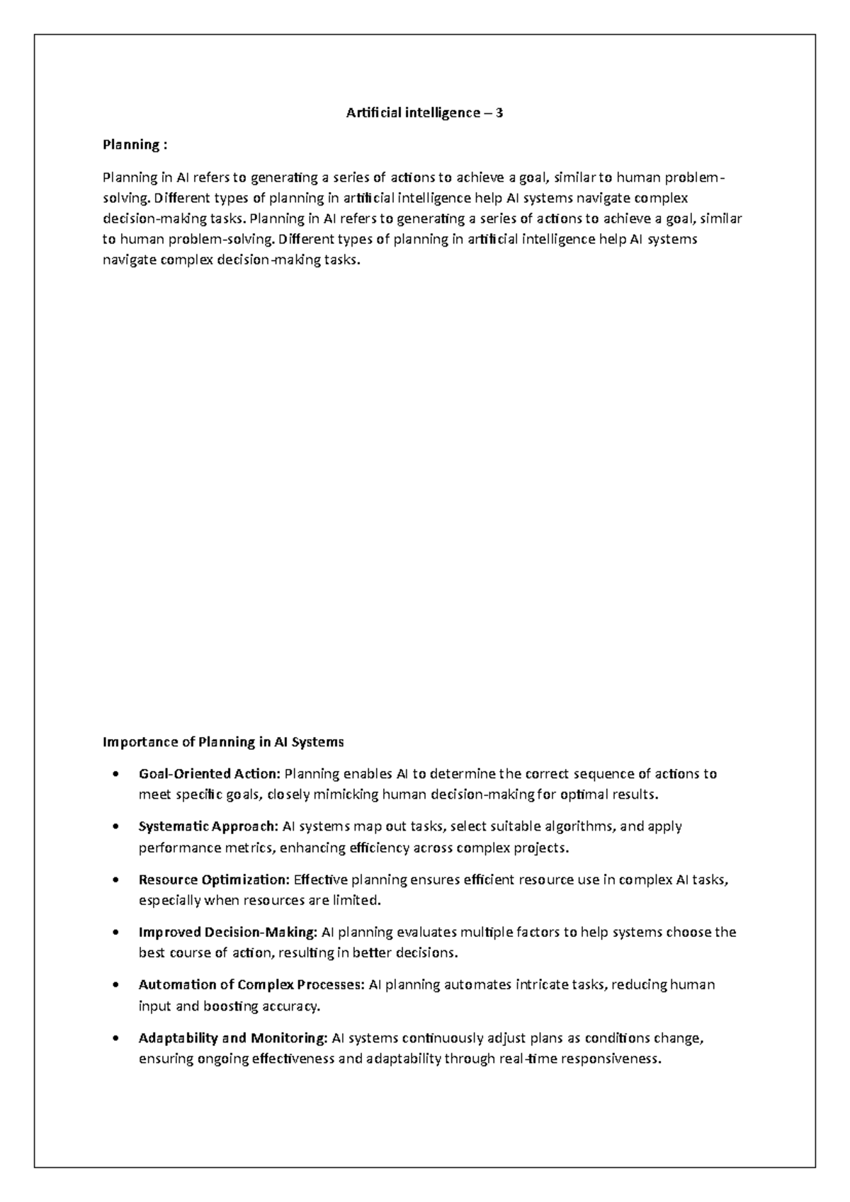 AI 3 Lecture Notes: Planning Techniques in Artificial Intelligence ...