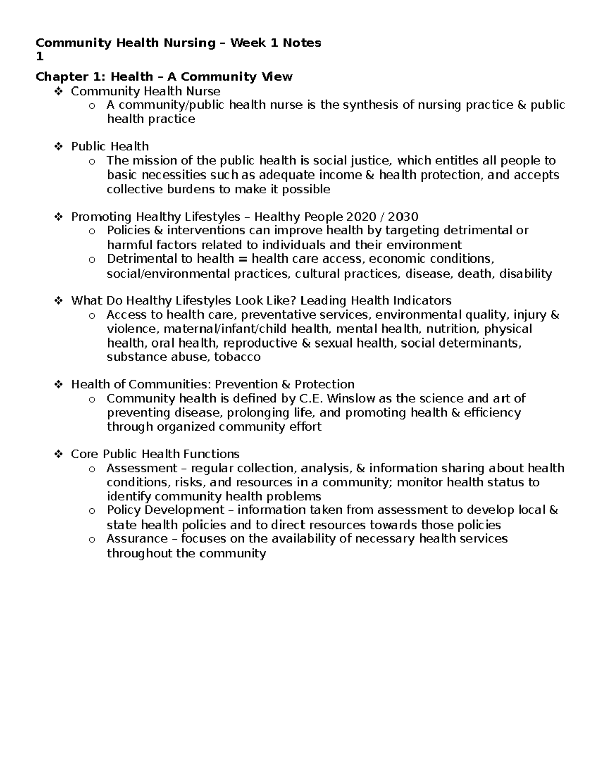 Community Health Nursing CHN 101: Week 1 Overview and Key Concepts ...