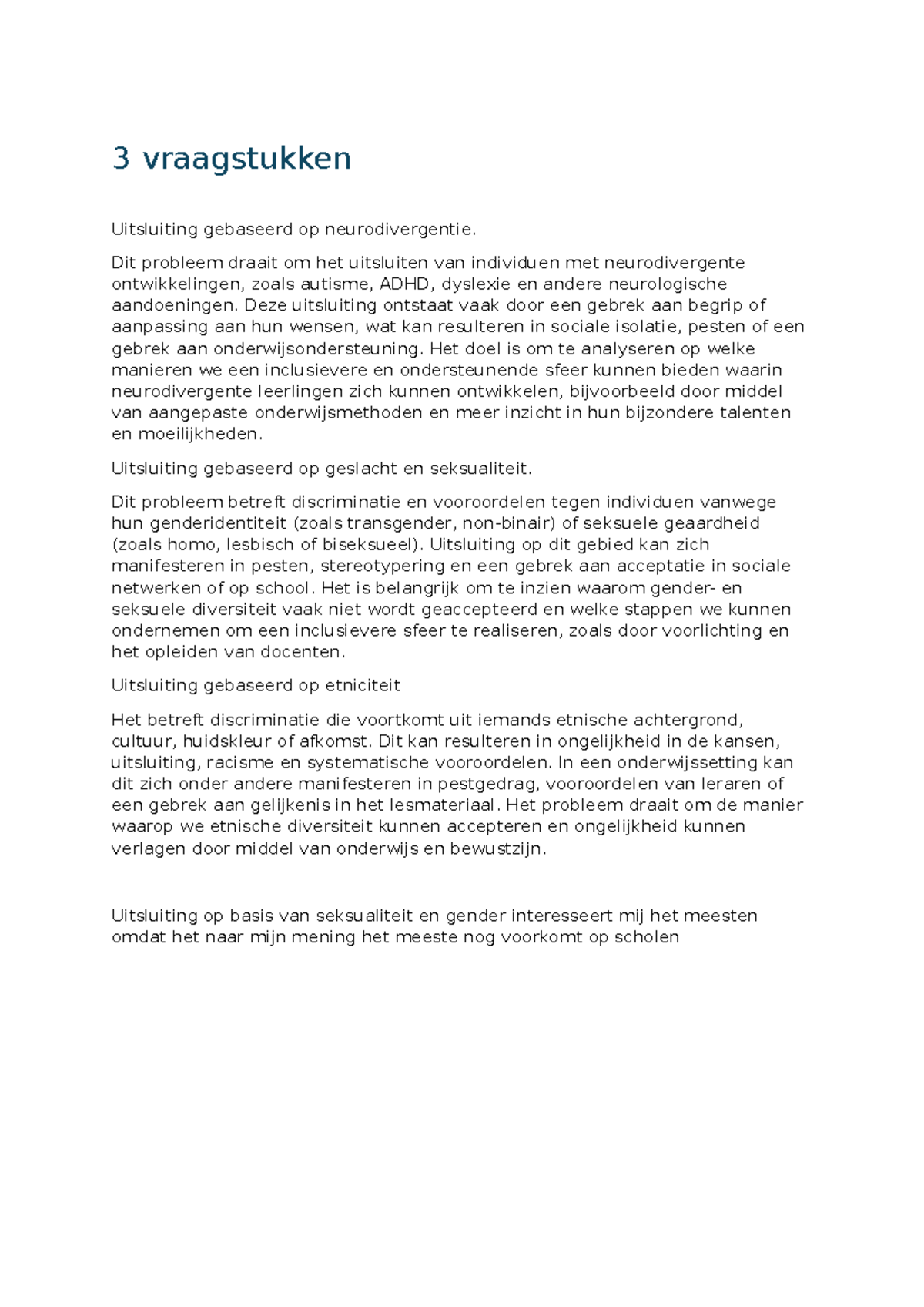 3 Vraagstukken over Uitsluiting en Inclusie in Onderwijs - Studeersnel